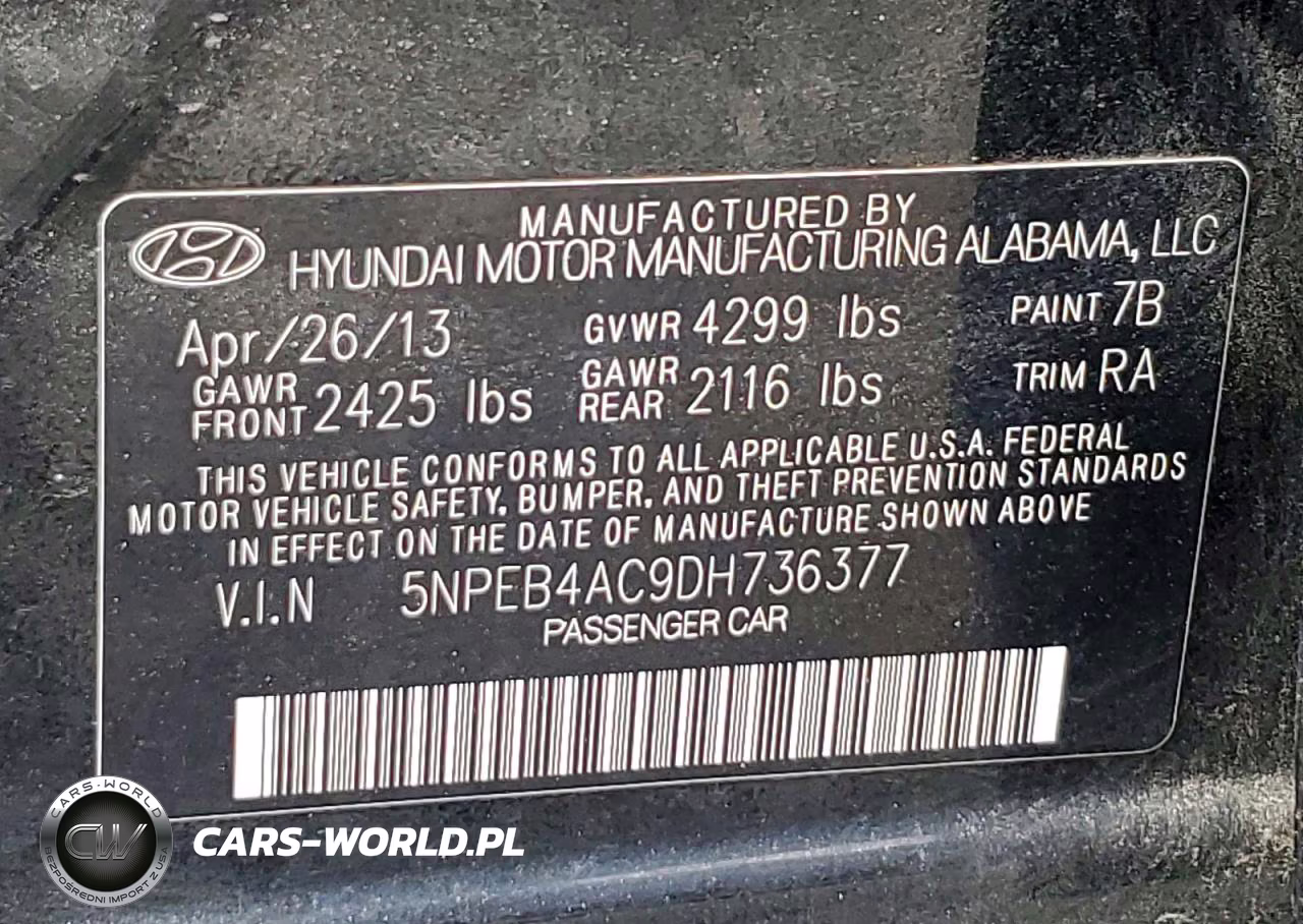 2013 Hyundai Sonata Gls VIN:5NPEB4AC9DH736377 - 12