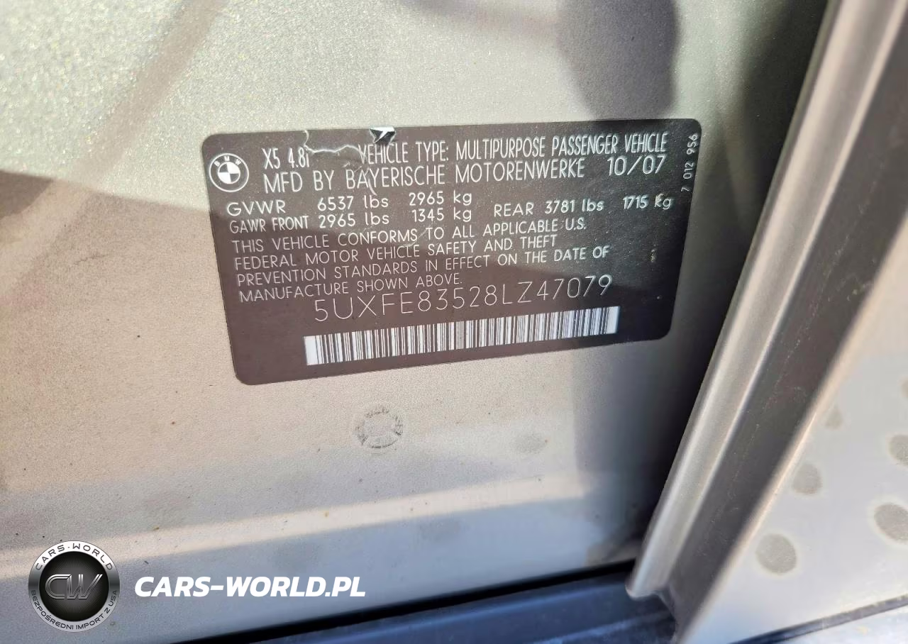 2008 BMW X5 4.8I VIN:5UXFE83528LZ47079 - 12