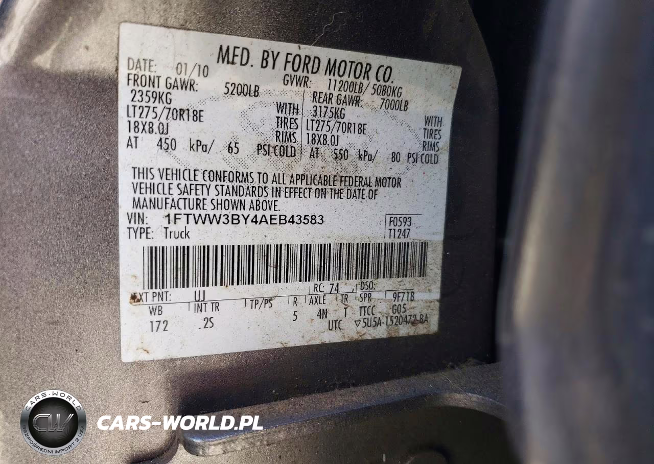2010 Ford F350 Super Duty VIN:1FTWW3BY4AEB43583 - 13