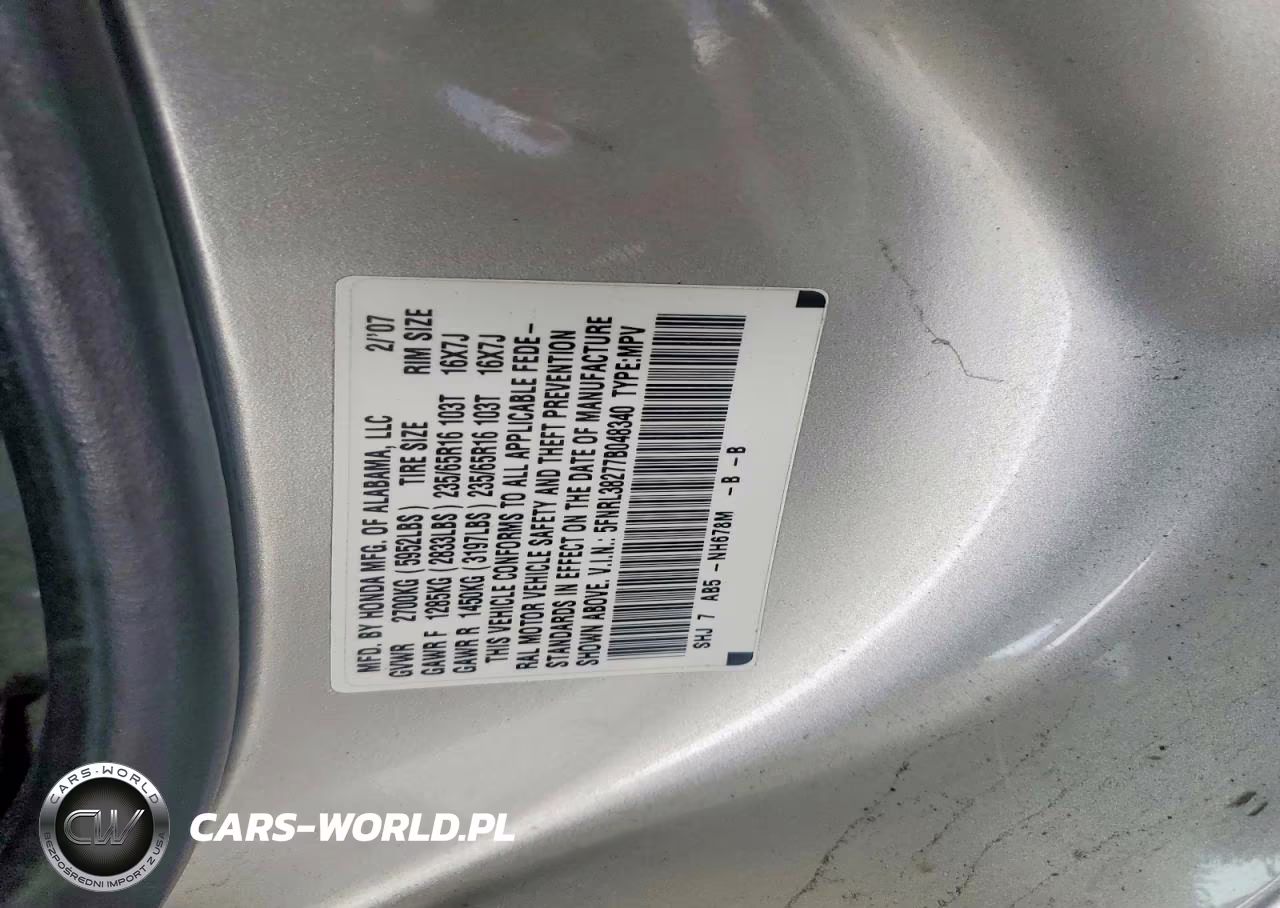2007 Honda Odyssey Lx VIN:5FNRL38277B048340 - 13