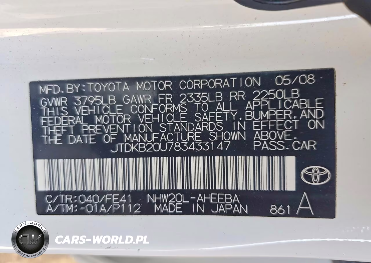 2008 Toyota Prius Base VIN:JTDKB20U783433147 - 12
