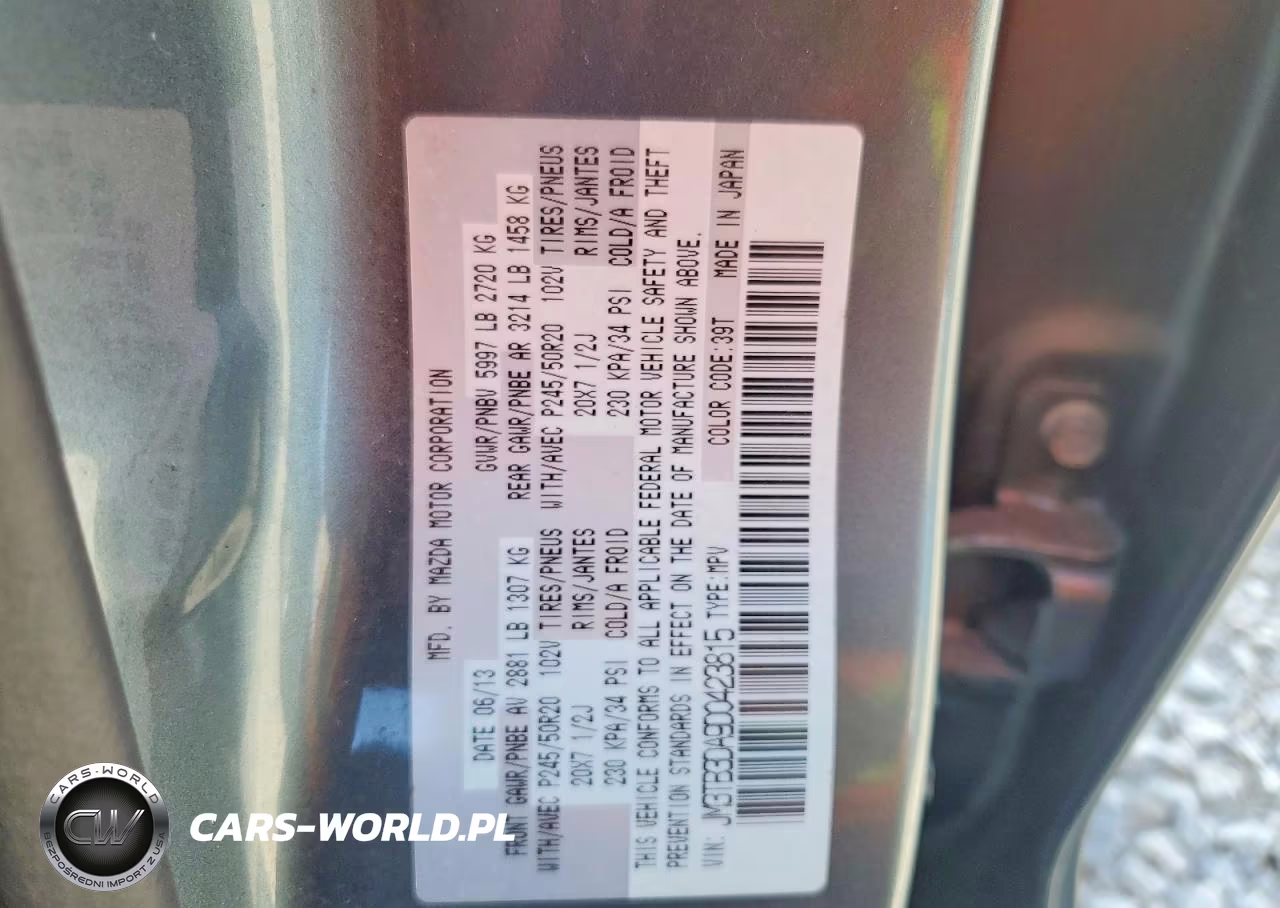 2013 Mazda Cx-9 Grand Touring VIN:JM3TB3DA9D0423815 - 14