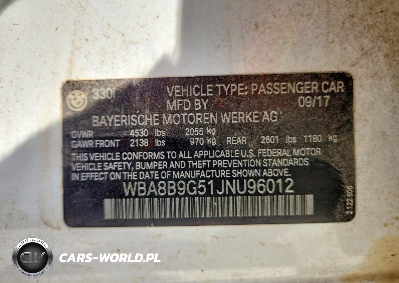 2018 BMW 330 I VIN:WBA8B9G51JNU96012 - 12