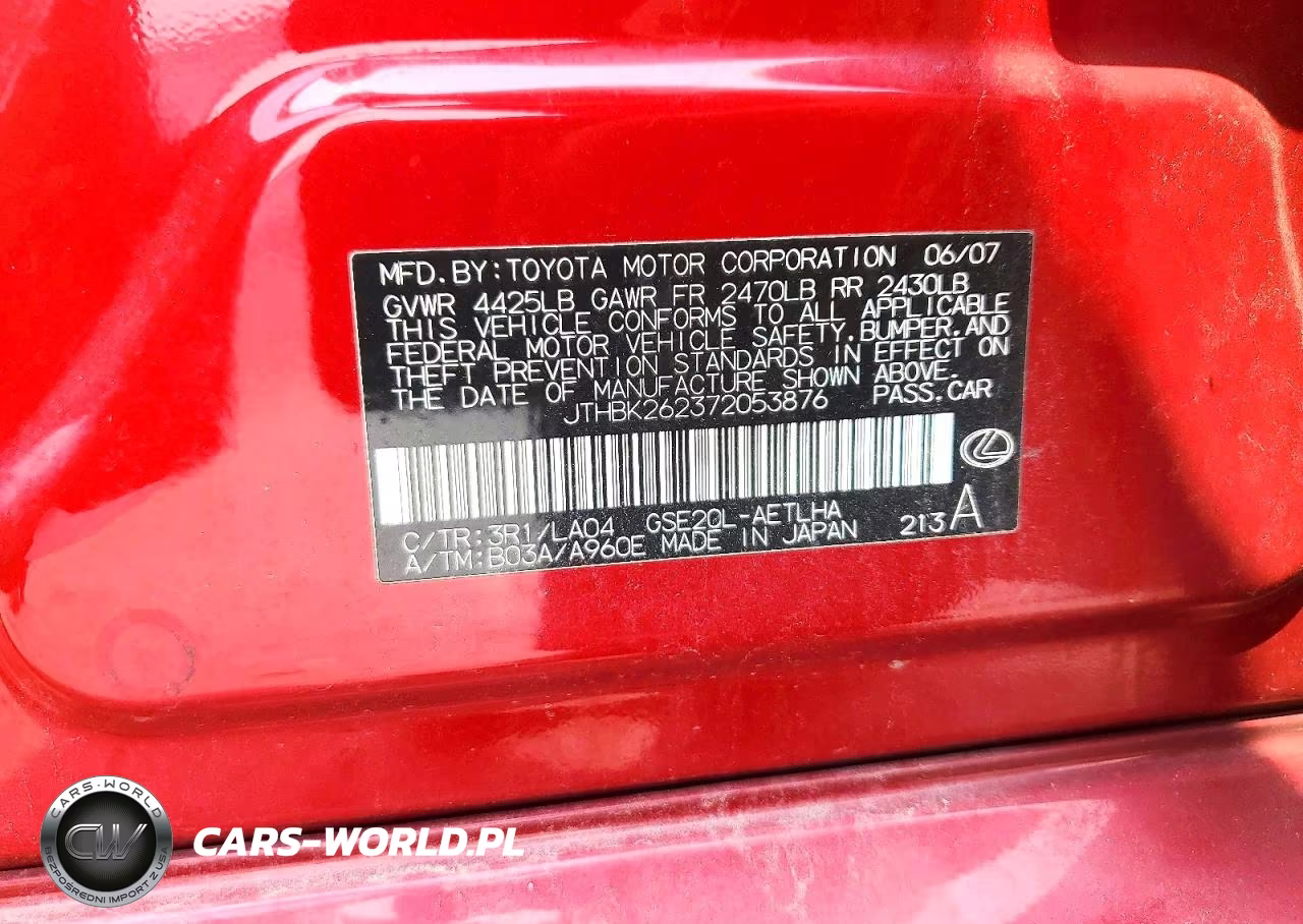 2007 Lexus Is 250 VIN:JTHBK262372053876 - 12