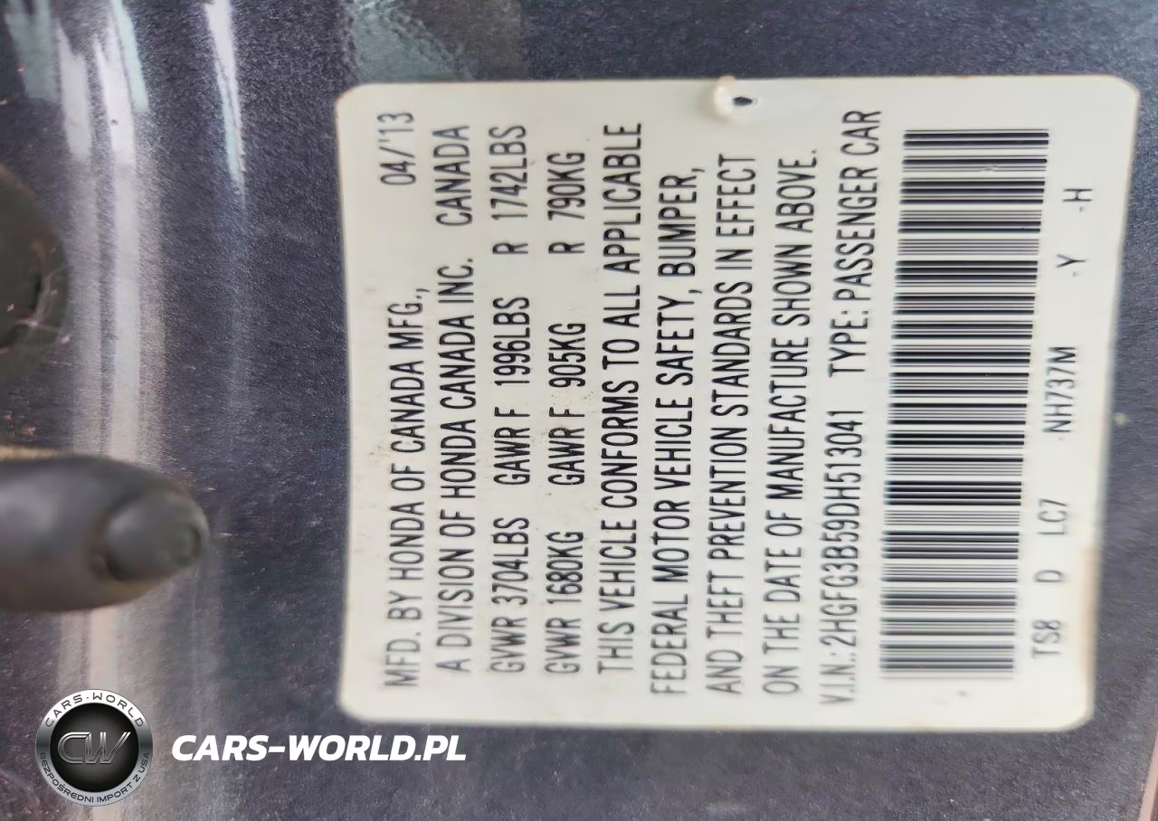 2013 Honda Civic Lx VIN:2HGFG3B59DH513041 - 13