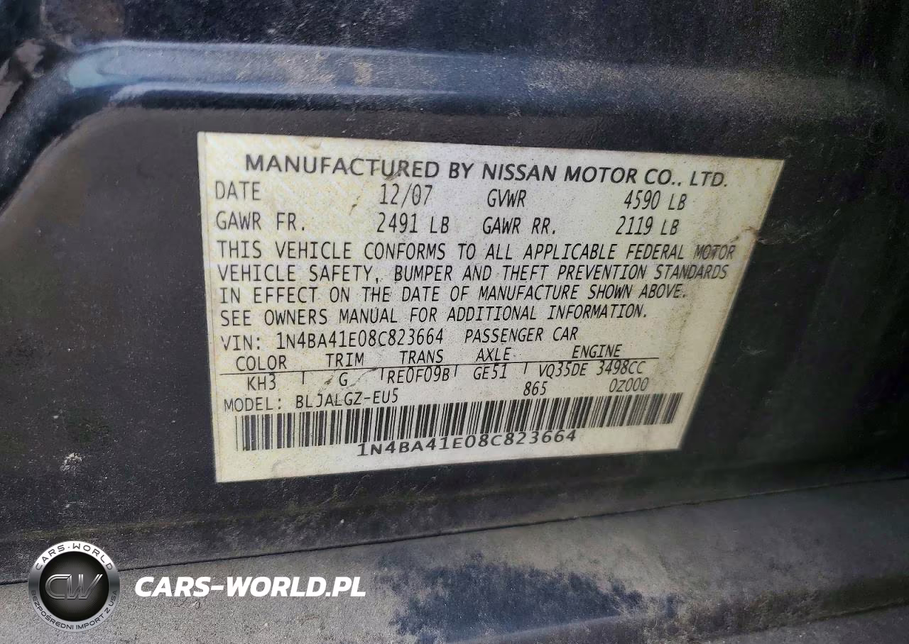 2008 Nissan Maxima 3.5 Se VIN:1N4BA41E08C823664 - 12