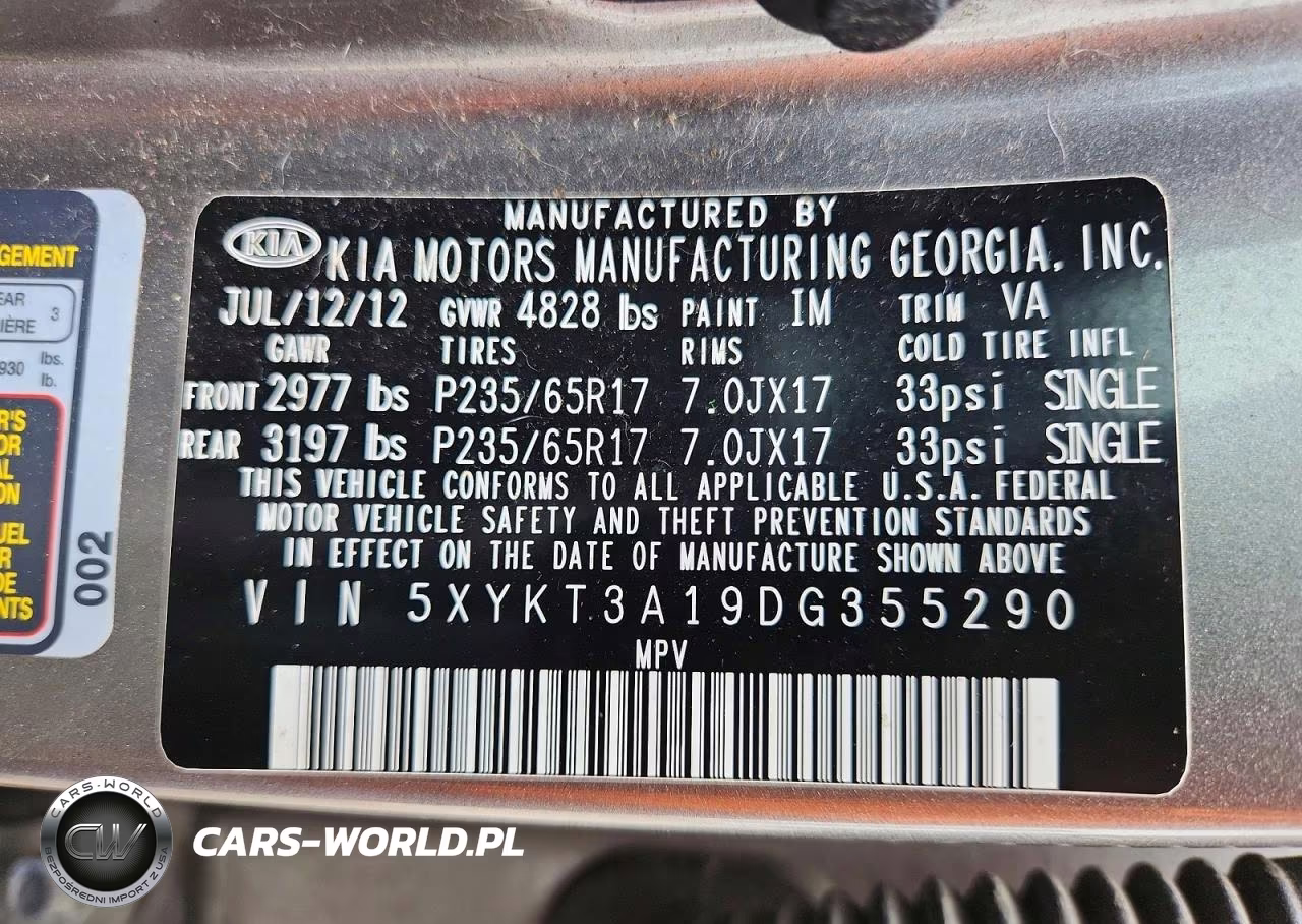 2013 Kia Sorento Lx VIN:5XYKT3A19DG355290 - 13