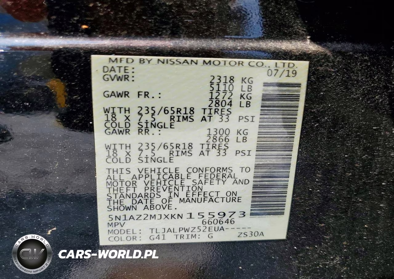 2019 Nissan Murano S VIN:5N1AZ2MJXKN155973 - 13