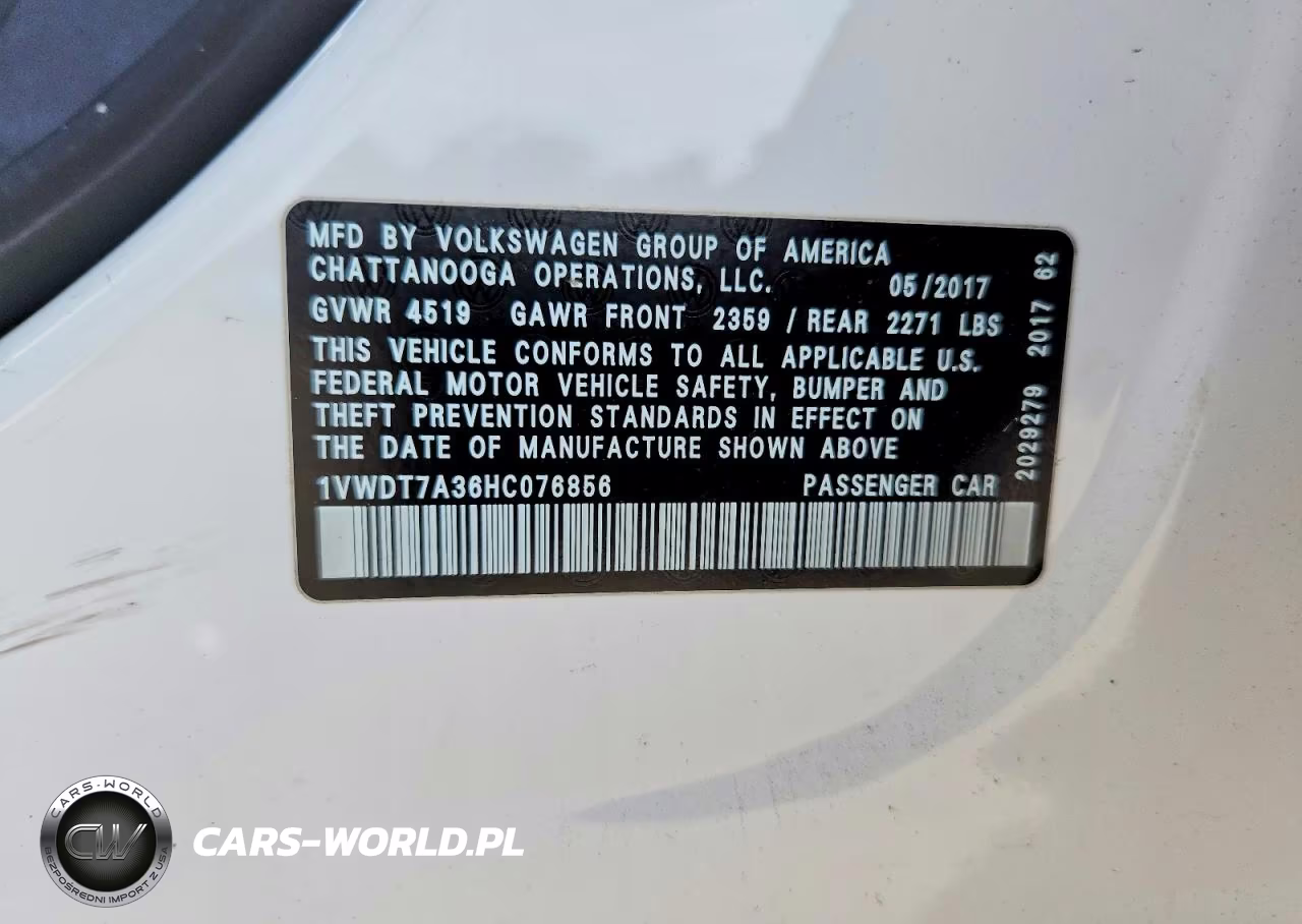 2017 Volkswagen Passat R-Line VIN:1VWDT7A36HC076856 - 12