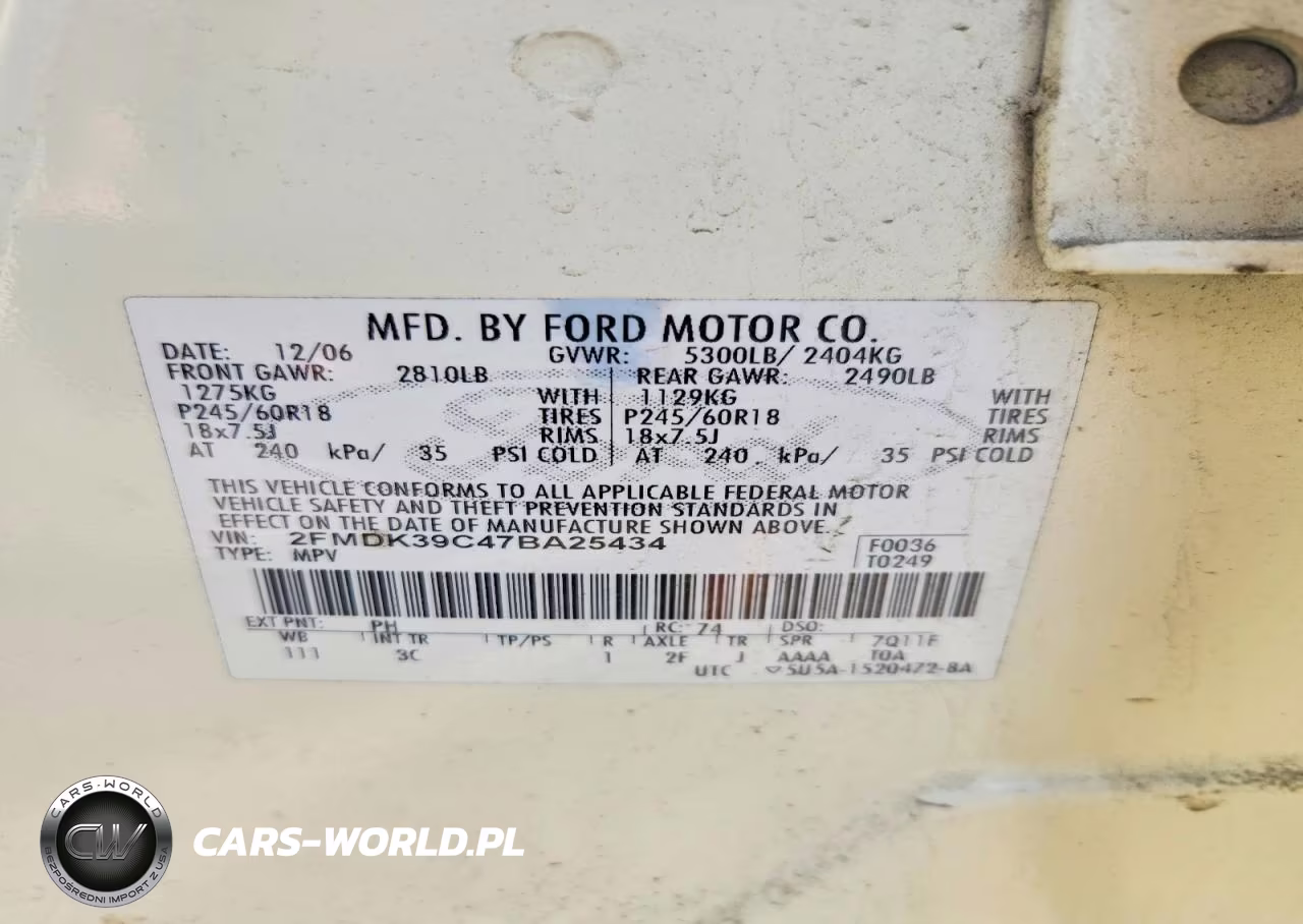 2007 Ford Edge Sel Plus VIN:2FMDK39C47BA25434 - 13