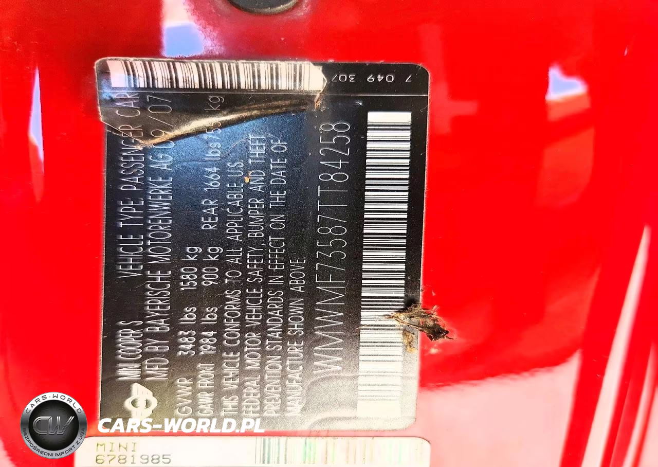 2007 Mini Cooper S VIN:WMWMF73587TT84258 - 12