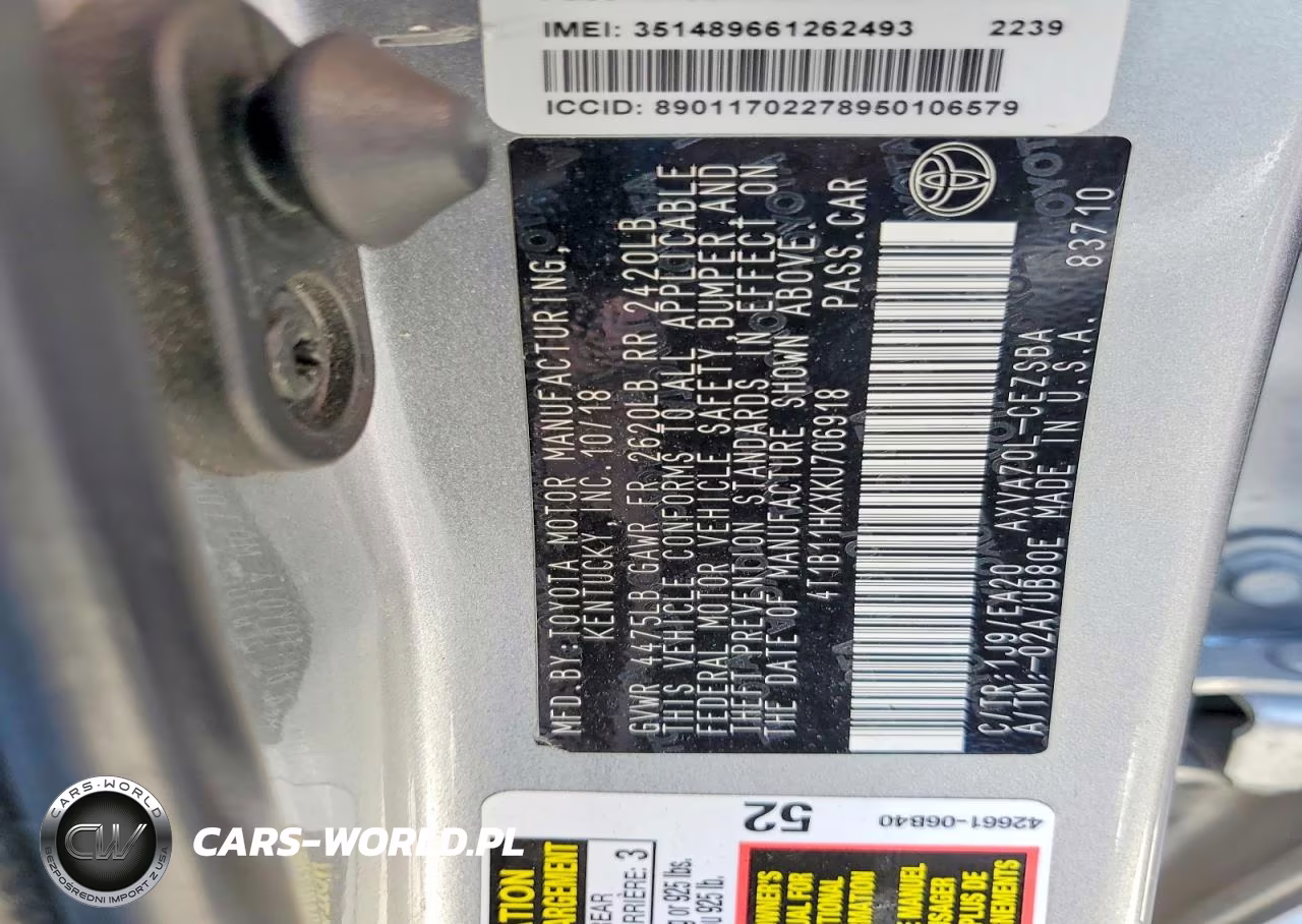 2019 Toyota Camry Se VIN:4T1B11HKXKU706918 - 12