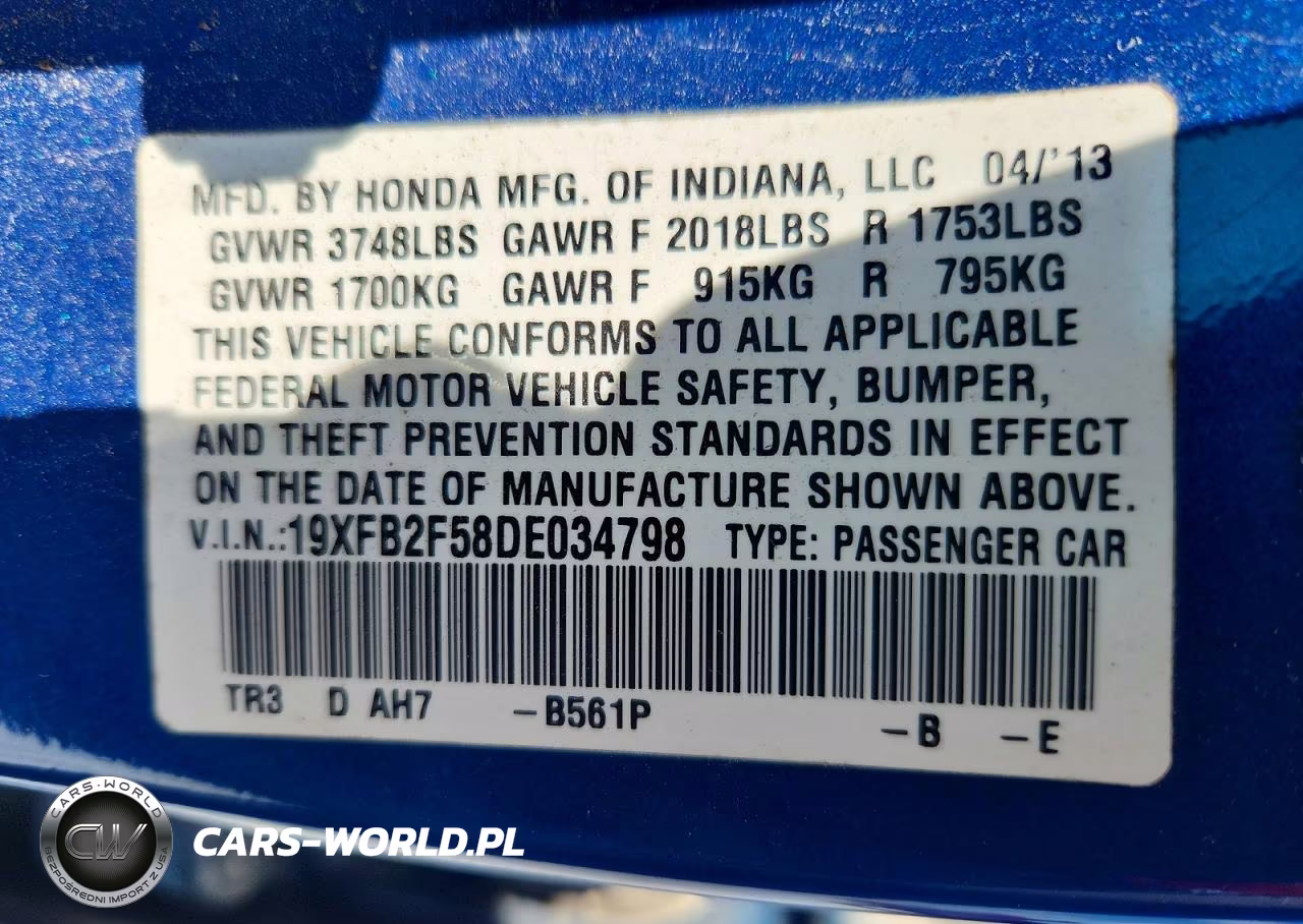 2013 Honda Civic Lx VIN:19XFB2F58DE034798 - 13