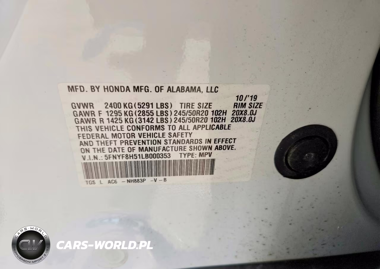 2020 Honda Passport VIN:5FNYF8H51LB000353 - 12