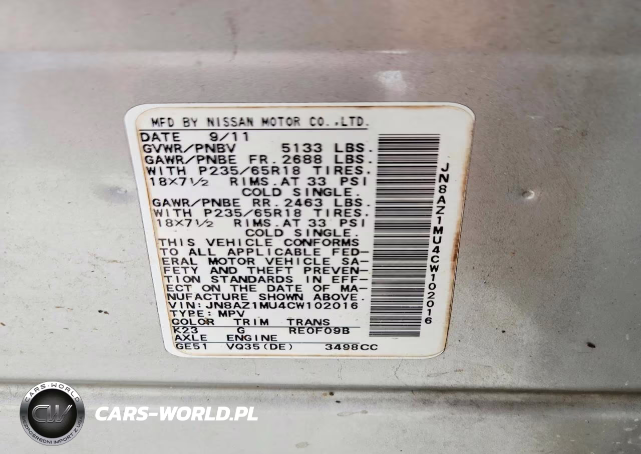 2012 Nissan Murano S VIN:JN8AZ1MU4CW102016 - 13
