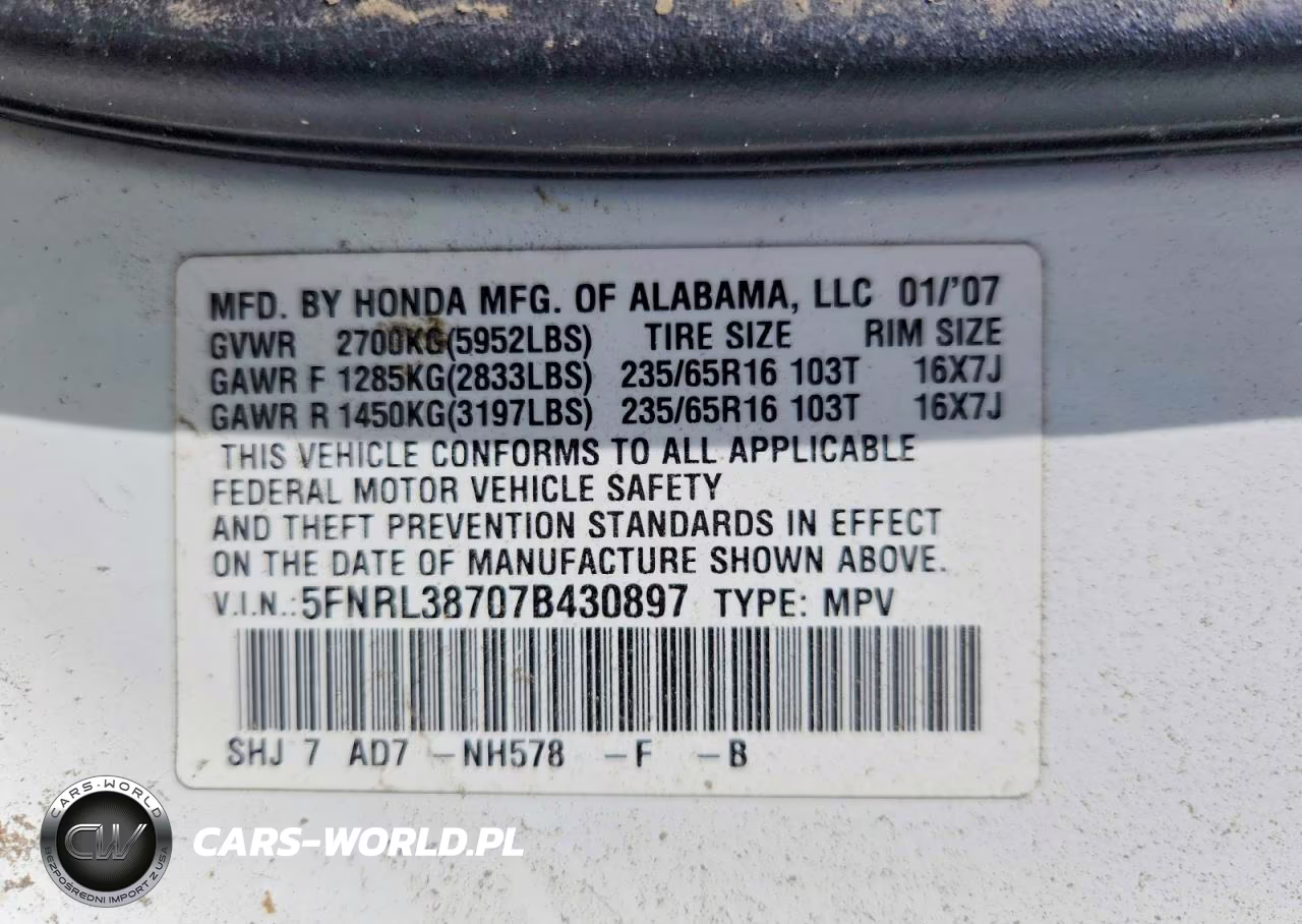 2007 Honda Odyssey Exl VIN:5FNRL38707B430897 - 13
