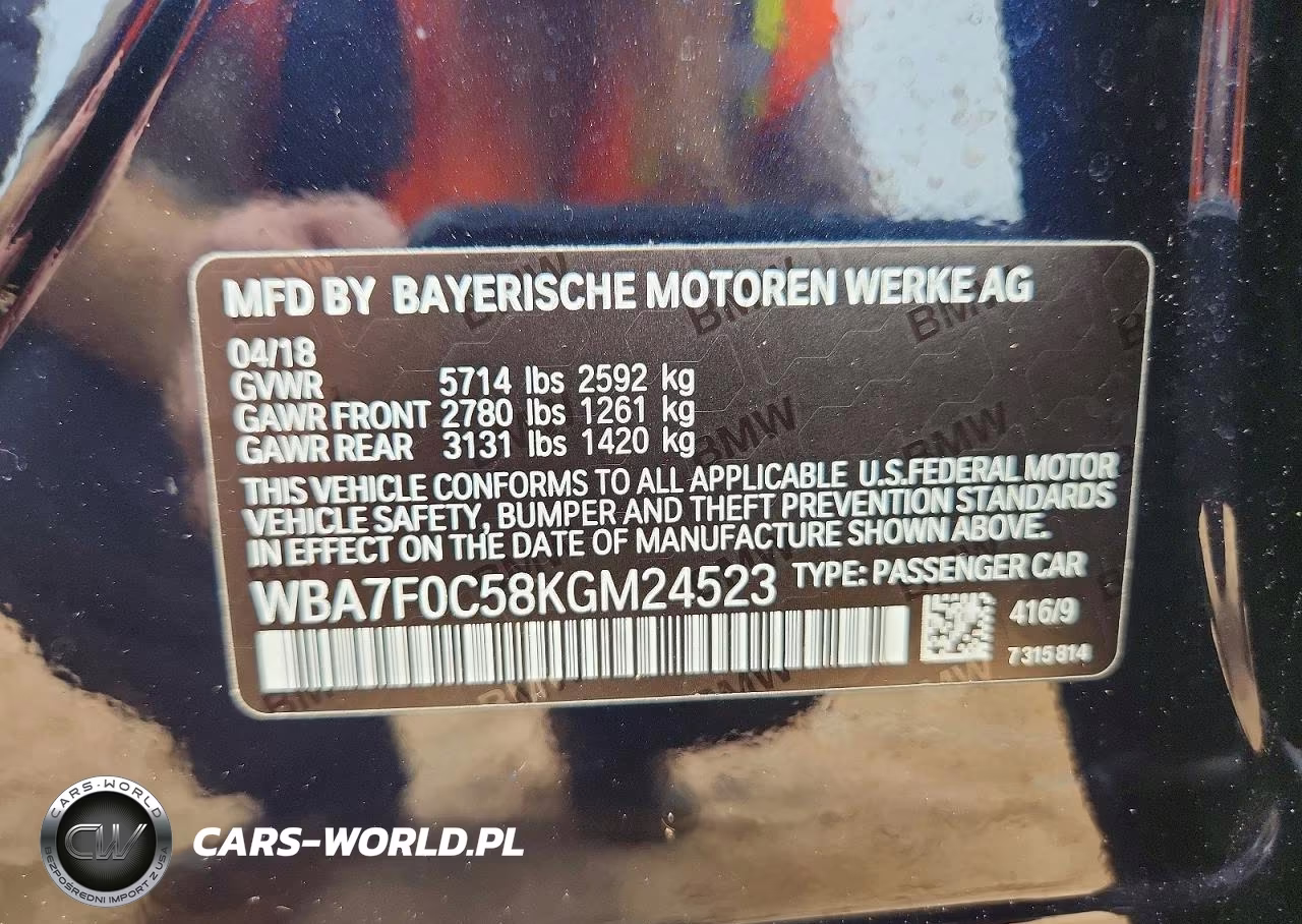 2019 BMW 750 I VIN:WBA7F0C58KGM24523 - 12