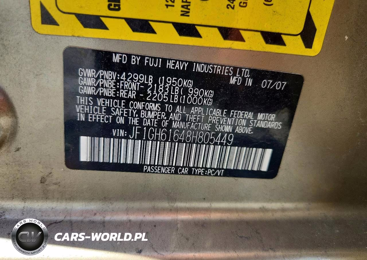 2008 Subaru Impreza 2.5I VIN:JF1GH61648H805449 - 12