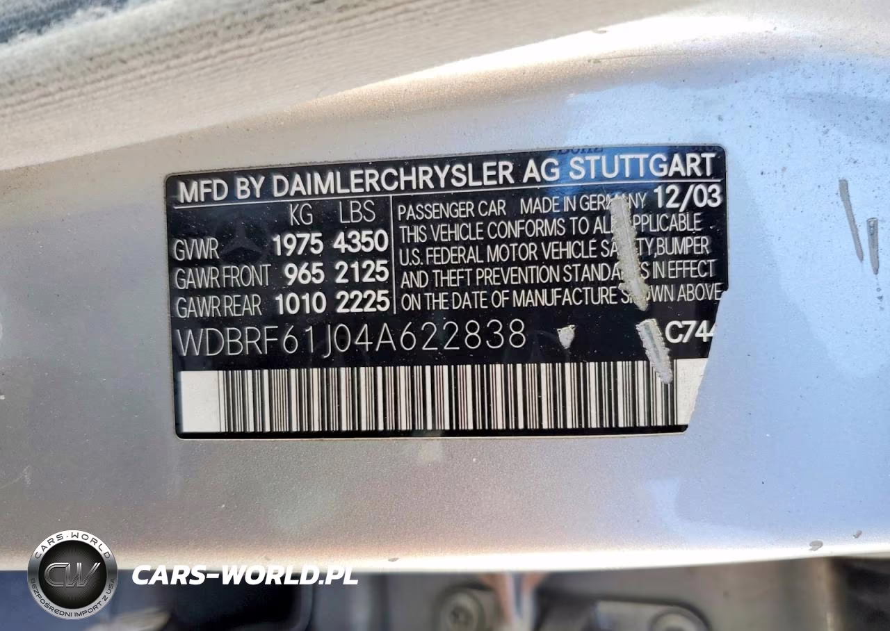 2004 Mercedes-Benz C 240 VIN:WDBRF61J04A622838 - 12
