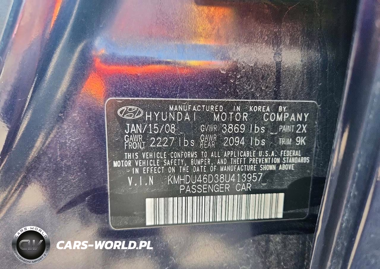 2008 Hyundai Elantra Gls VIN:KMHDU46D38U413957 - 12