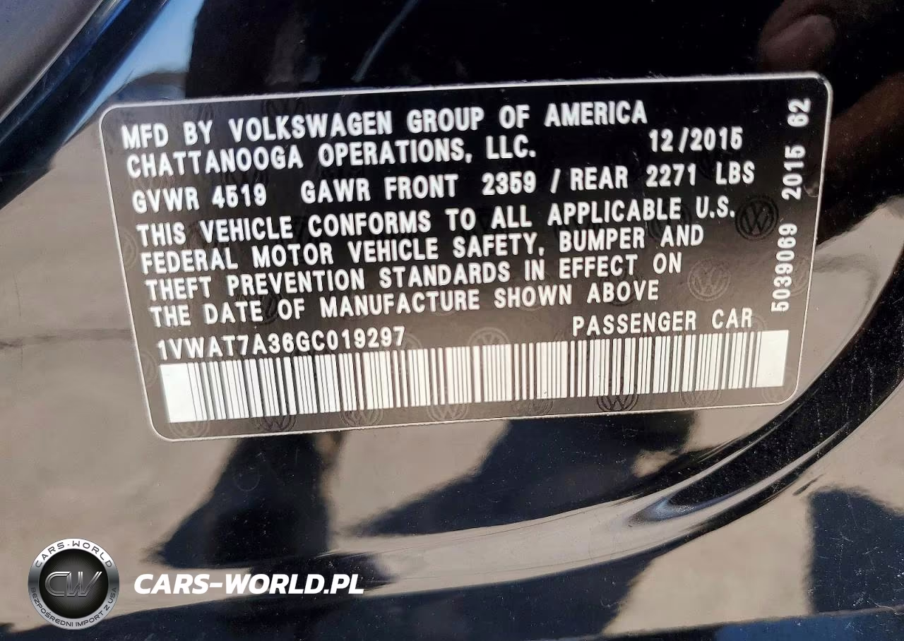 2016 Volkswagen Passat VIN:1VWAT7A36GC019297 - 12