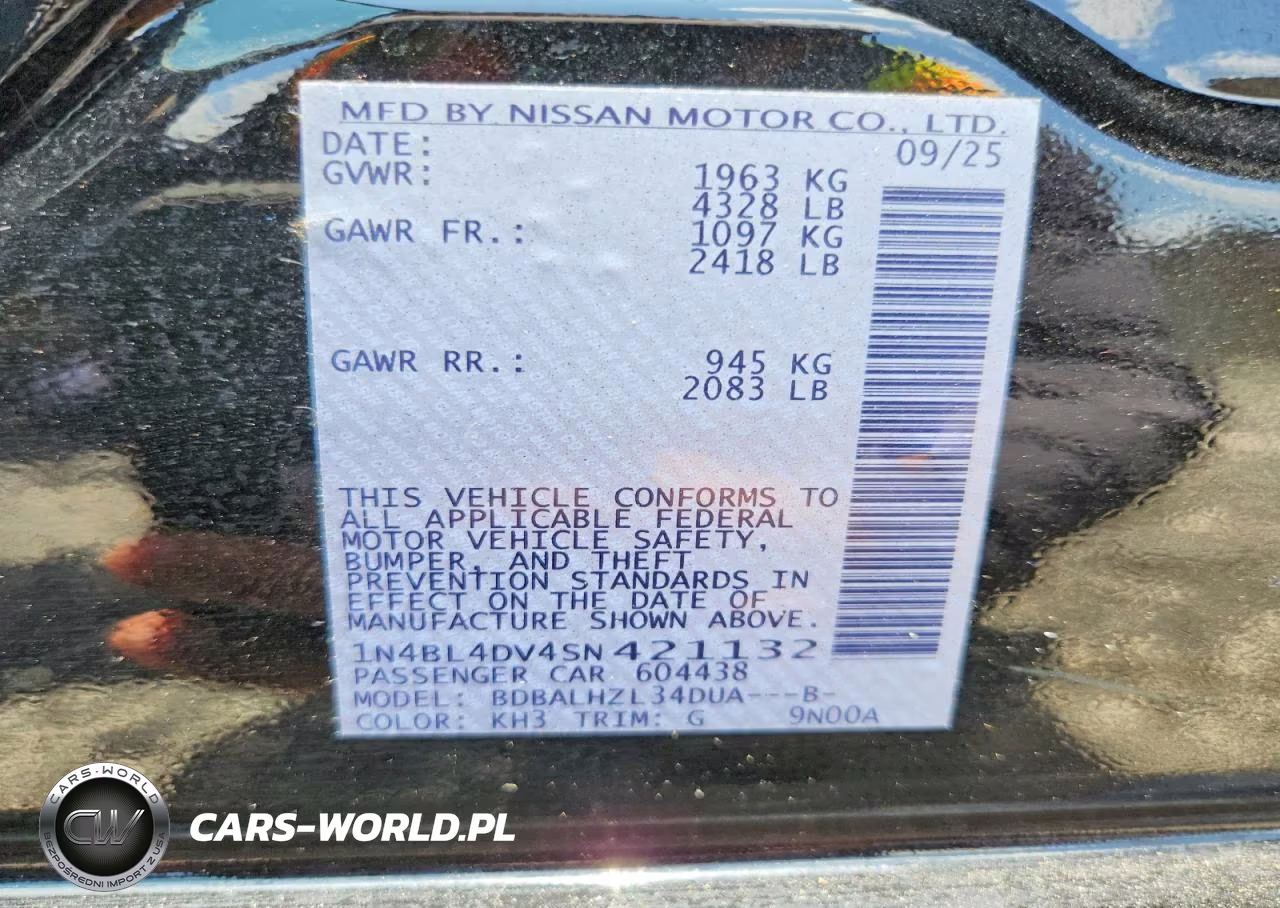2025 Nissan Altima Sv VIN:1N4BL4DV4SN421132 - 12
