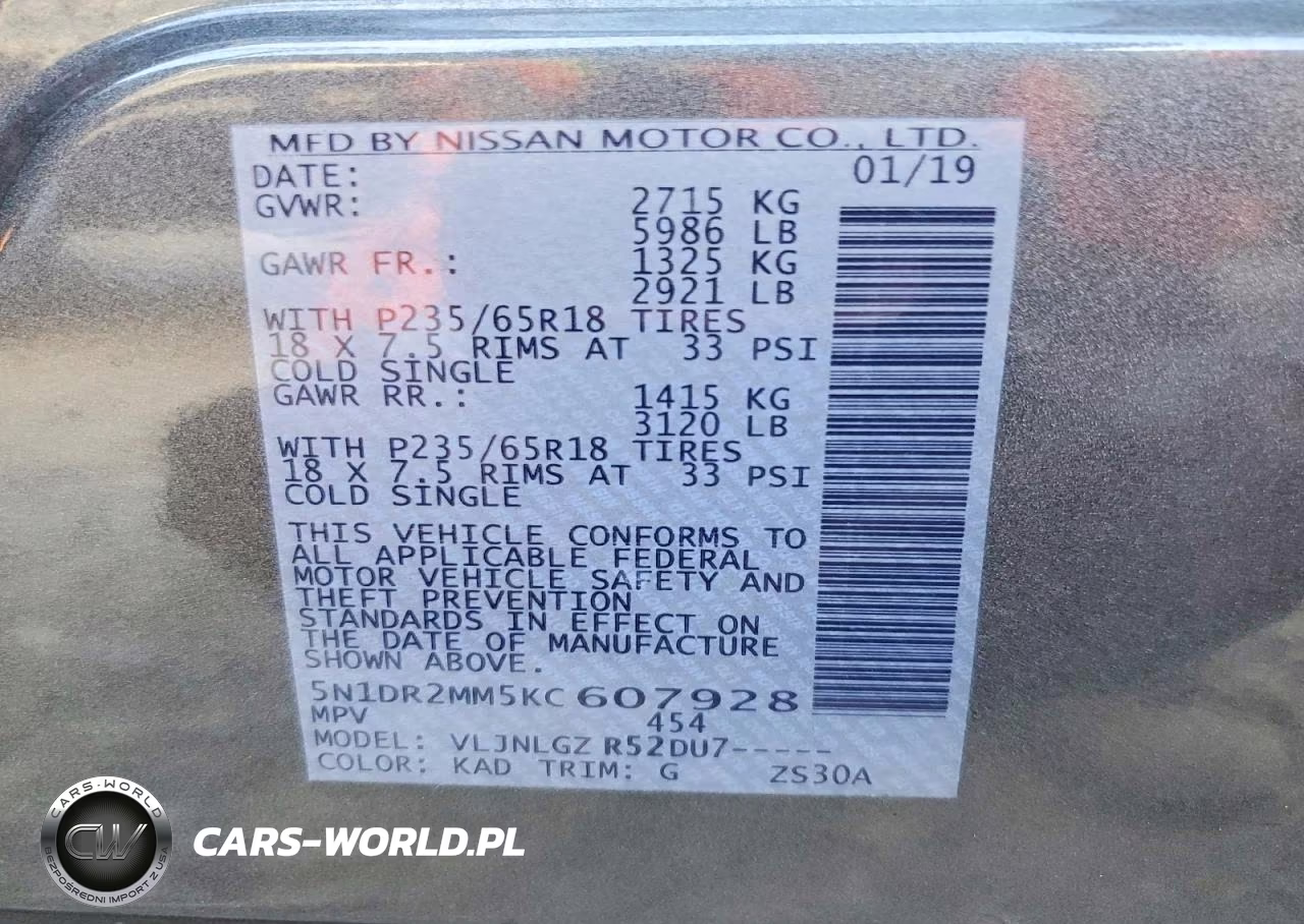2019 Nissan Pathfinder Sl VIN:5N1DR2MM5KC607928 - 14