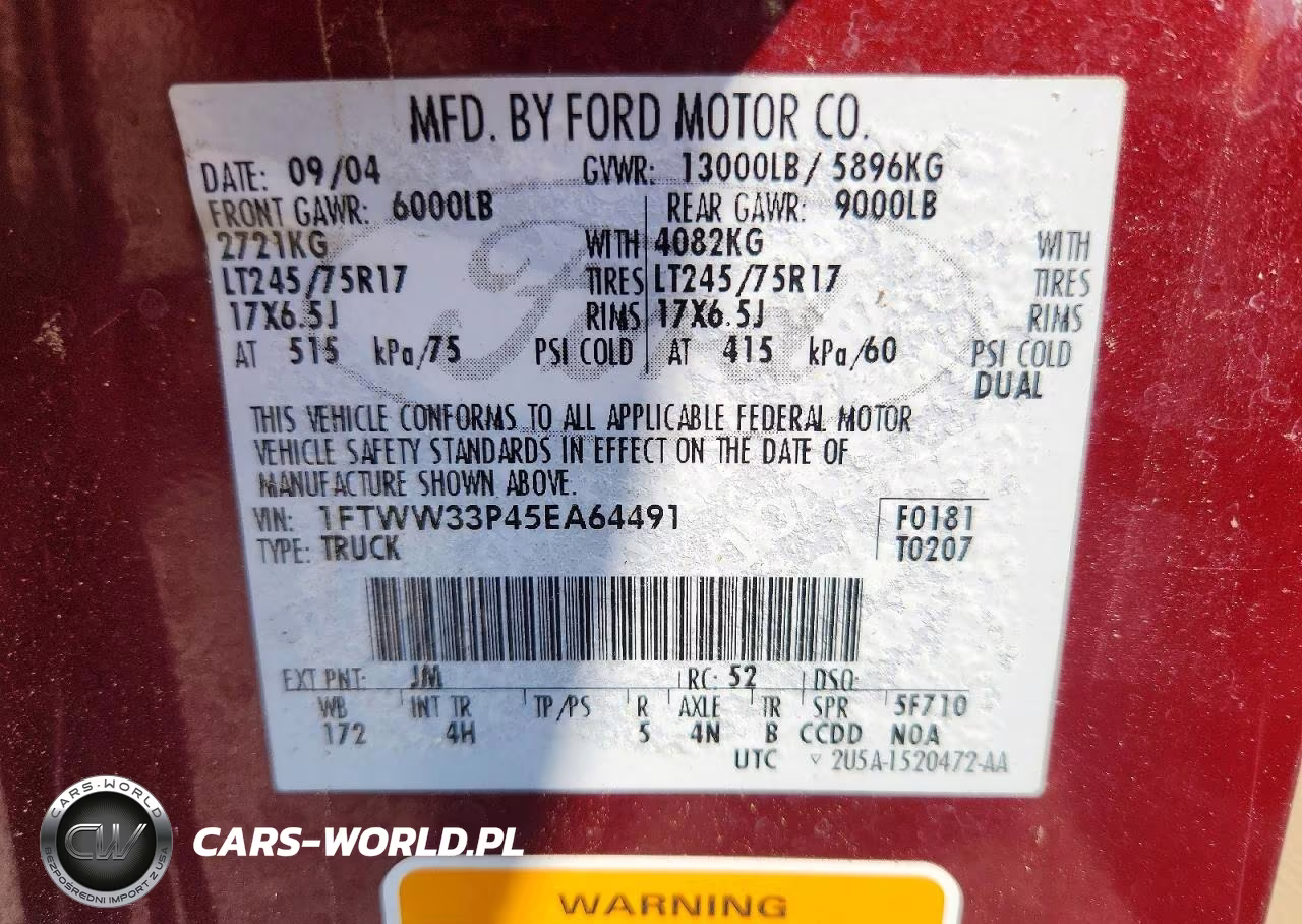 2005 Ford F350 Super Duty VIN:1FTWW33P45EA64491 - 12