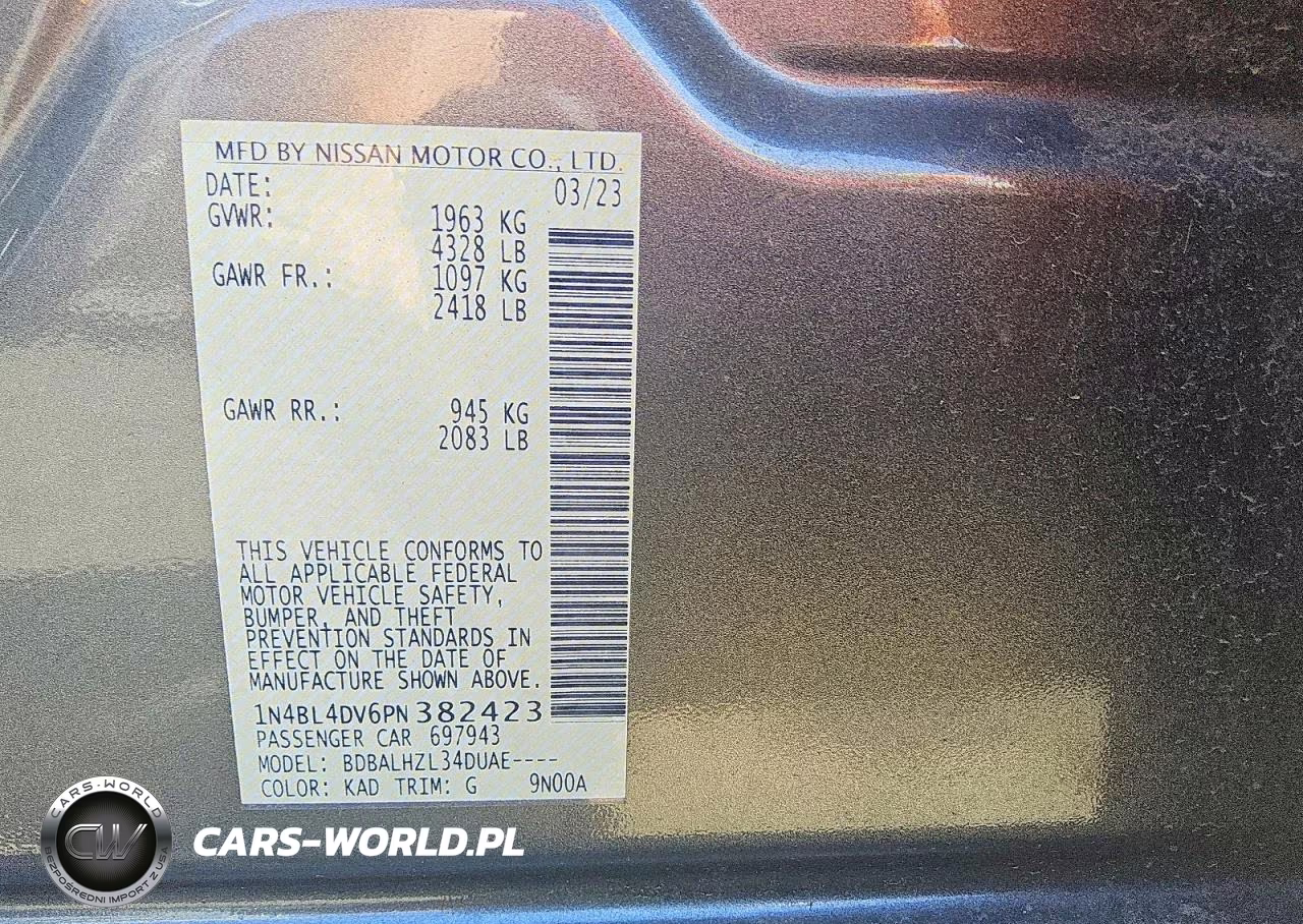 2023 Nissan Altima Sv VIN:1N4BL4DV6PN382423 - 12