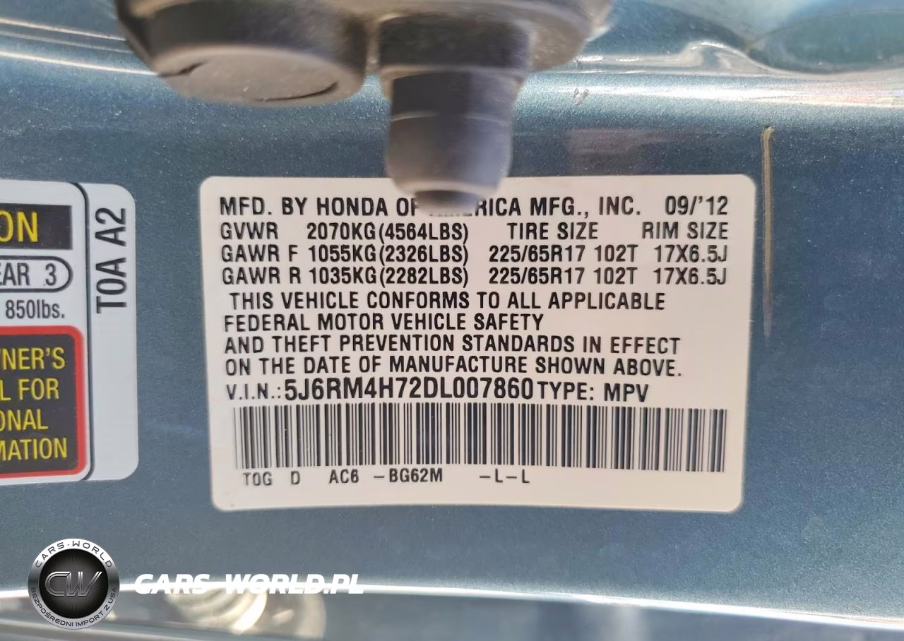 2013 Honda Cr-V Exl VIN:5J6RM4H72DL007860 - 13