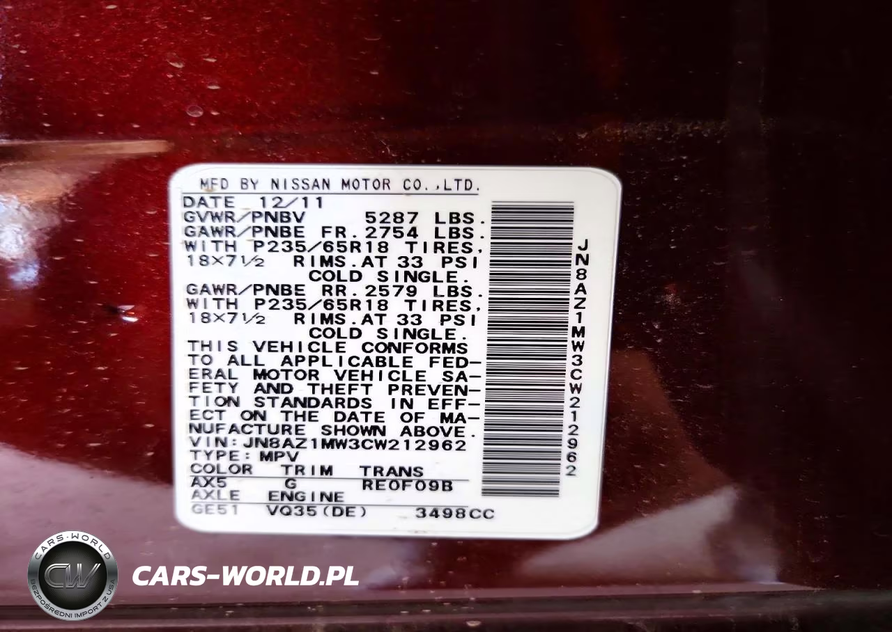 2012 Nissan Murano S VIN:JN8AZ1MW3CW212962 - 13
