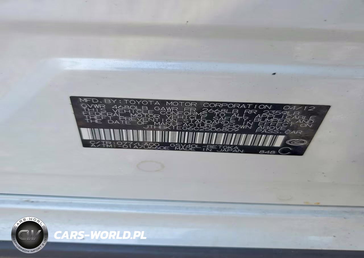 2012 Lexus Es 350 VIN:JTHBK1EG6C2506809 - 13