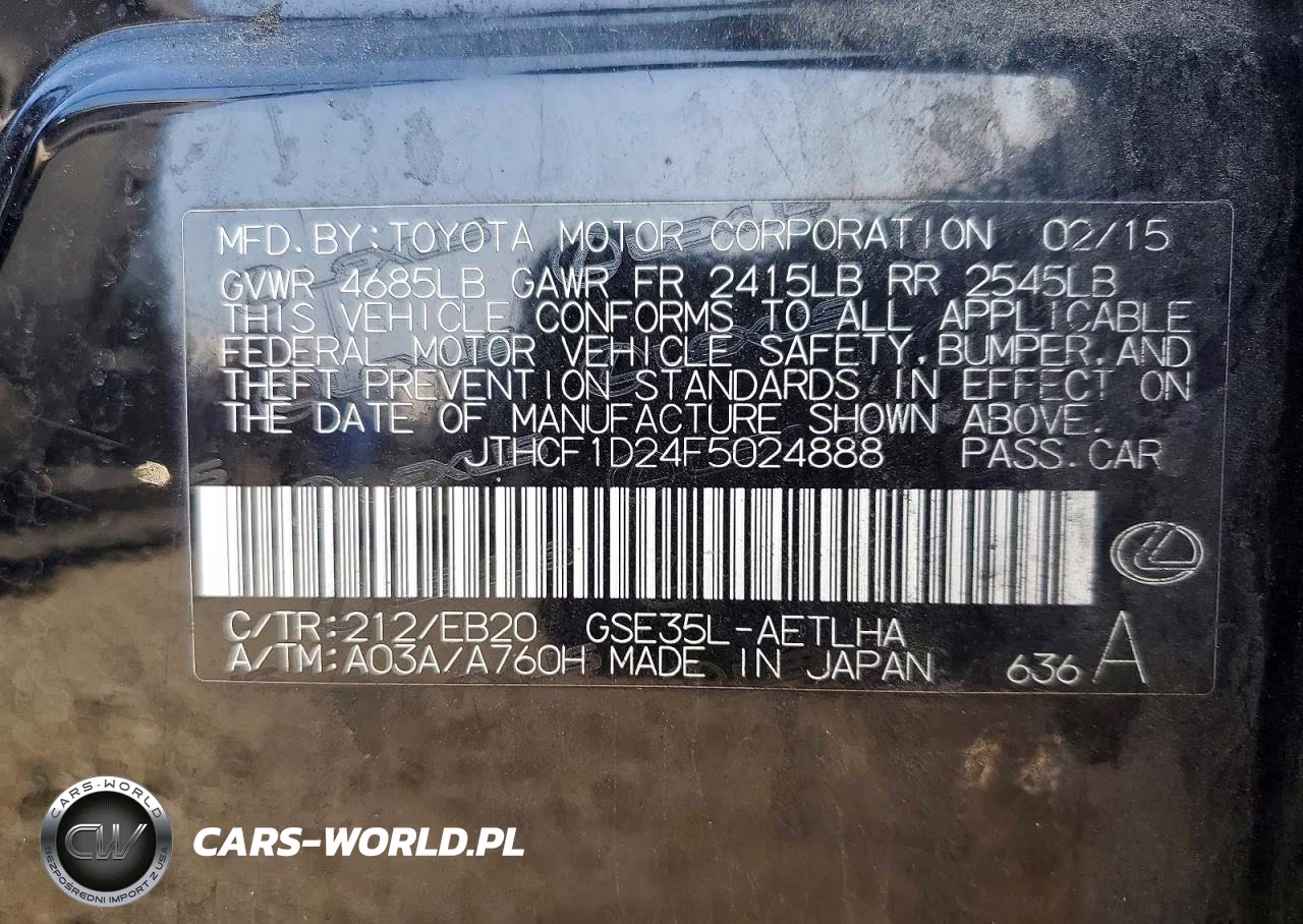 2015 Lexus Is 250 VIN:JTHCF1D24F5024888 - 12