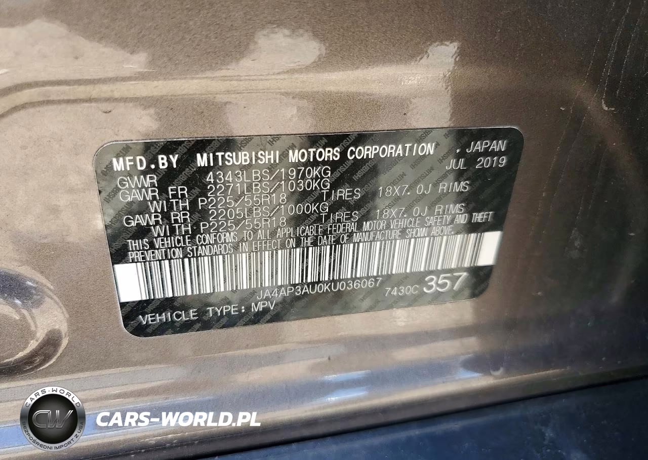 2019 Mitsubishi Outlander Sport Es VIN:JA4AP3AU0KU036067 - 12