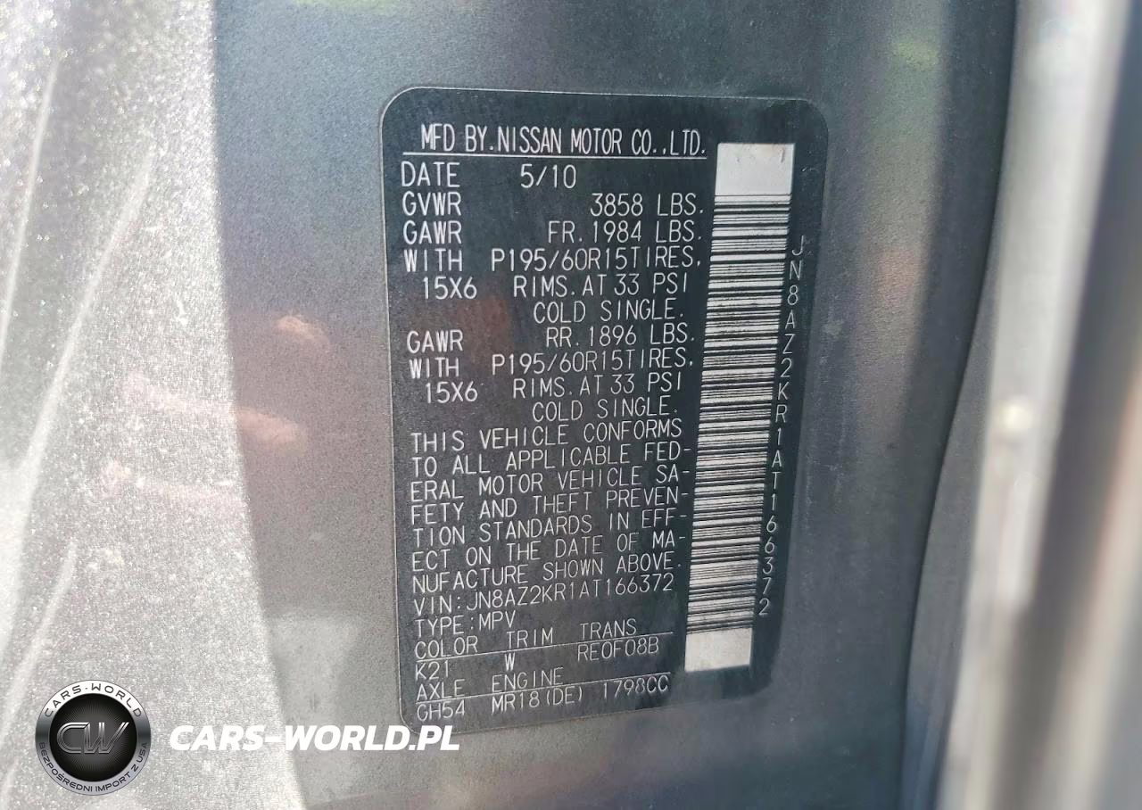 2010 Nissan Cube 1.8 VIN:JN8AZ2KR1AT166372 - 12