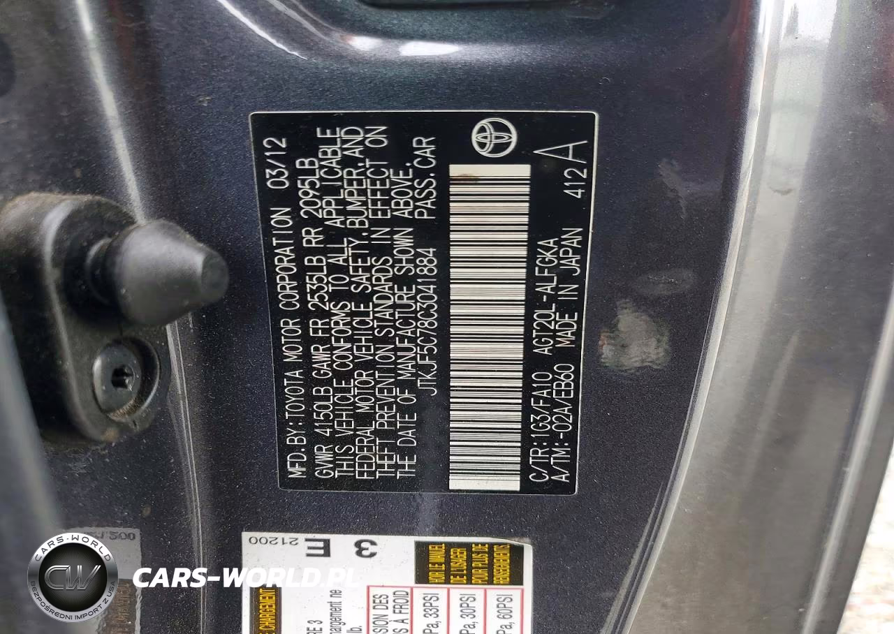 2012 Scion Tc Base VIN:JTKJF5C78C3041884 - 12