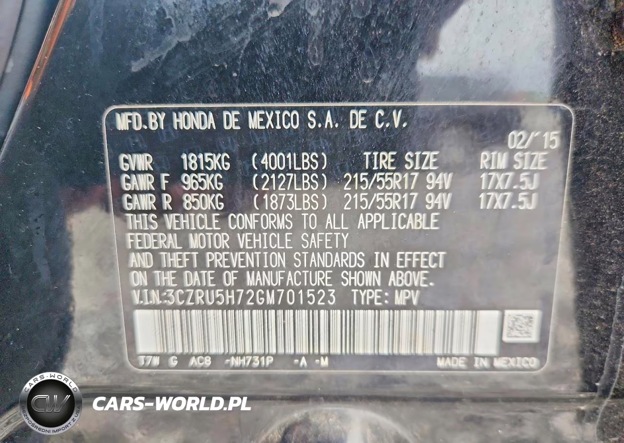 2016 Honda Hr-V Exl VIN:3CZRU5H72GM701523 - 13