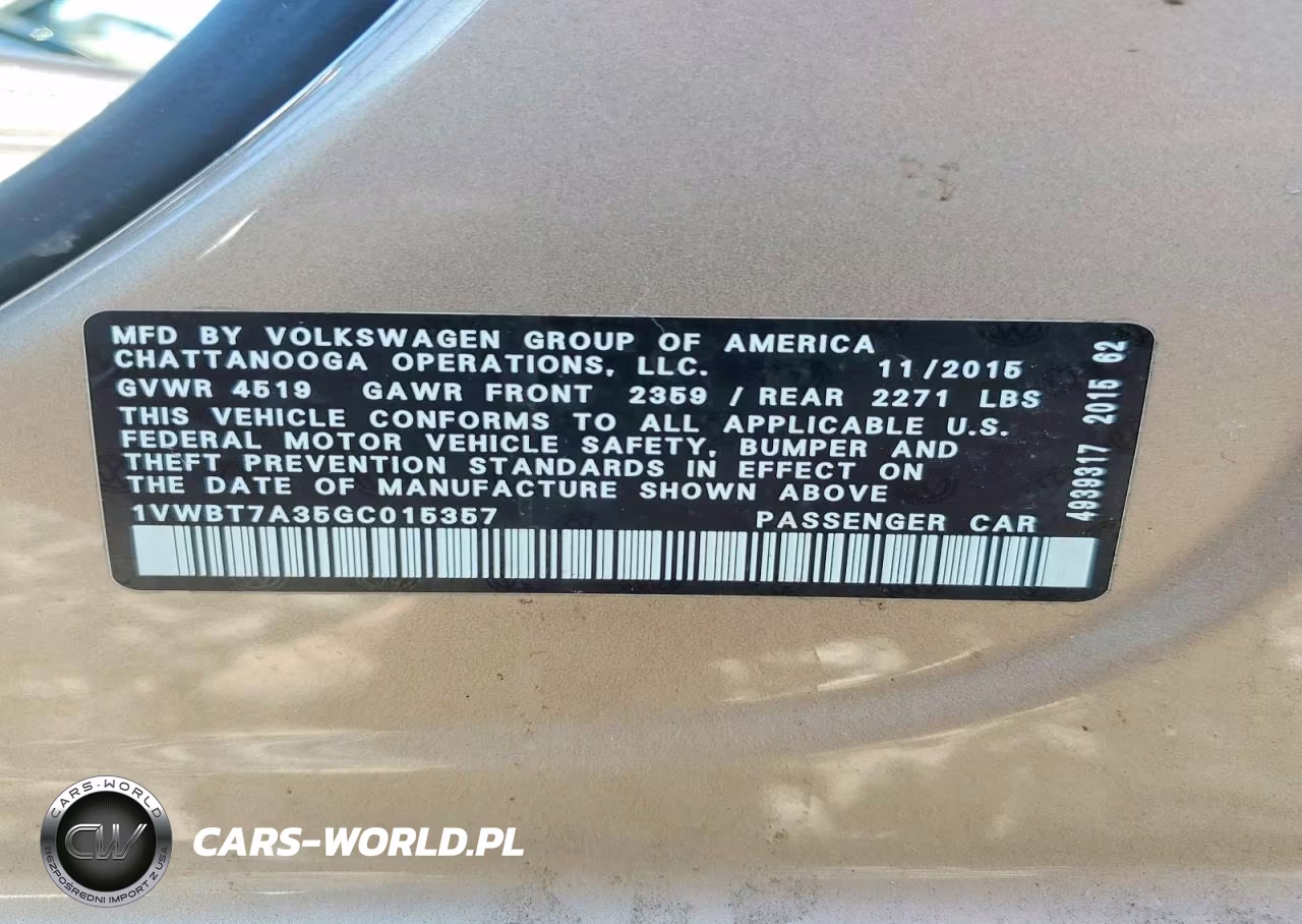2016 Volkswagen Passat Se VIN:1VWBT7A35GC015357 - 12