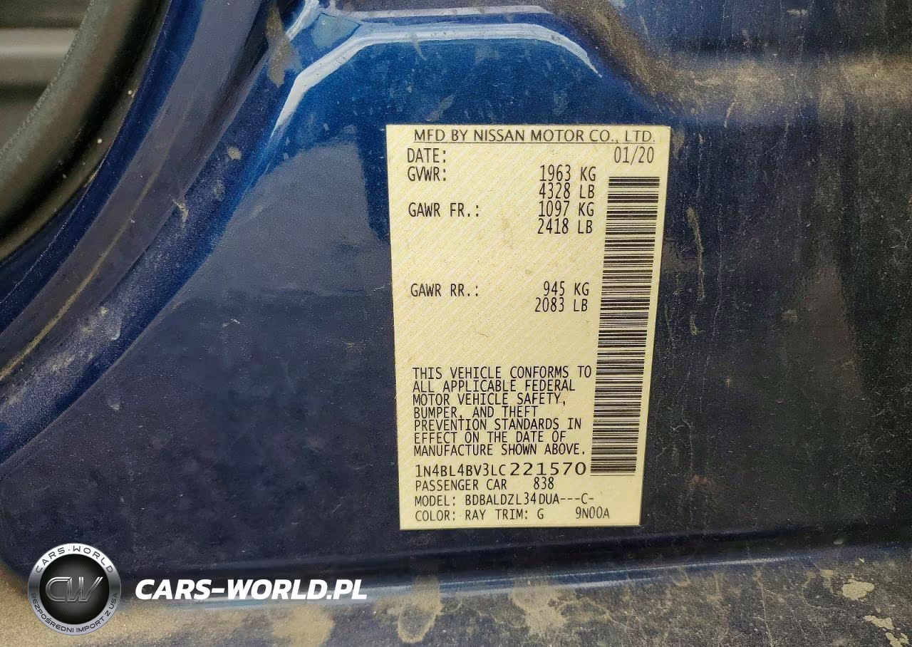 2020 Nissan Altima S VIN:1N4BL4BV3LC221570 - 12