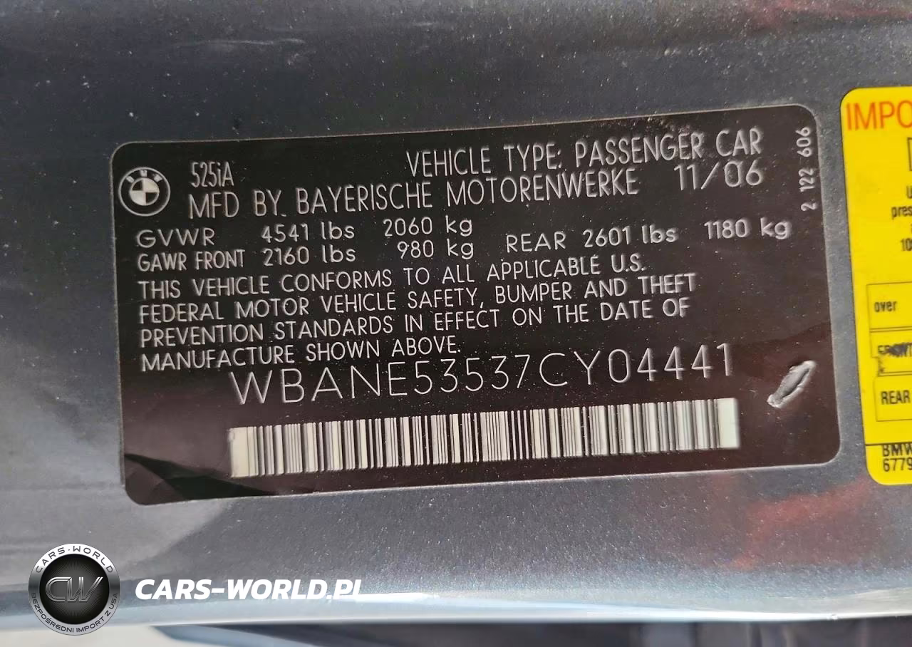 2007 BMW 525 I VIN:WBANE53537CY04441 - 12