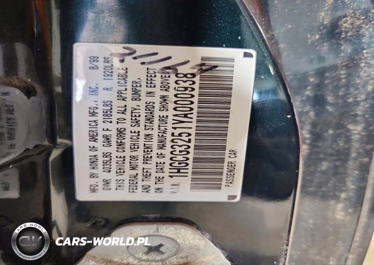 2000 Honda Accord Ex VIN:1HGCG3251YA000938 - 12