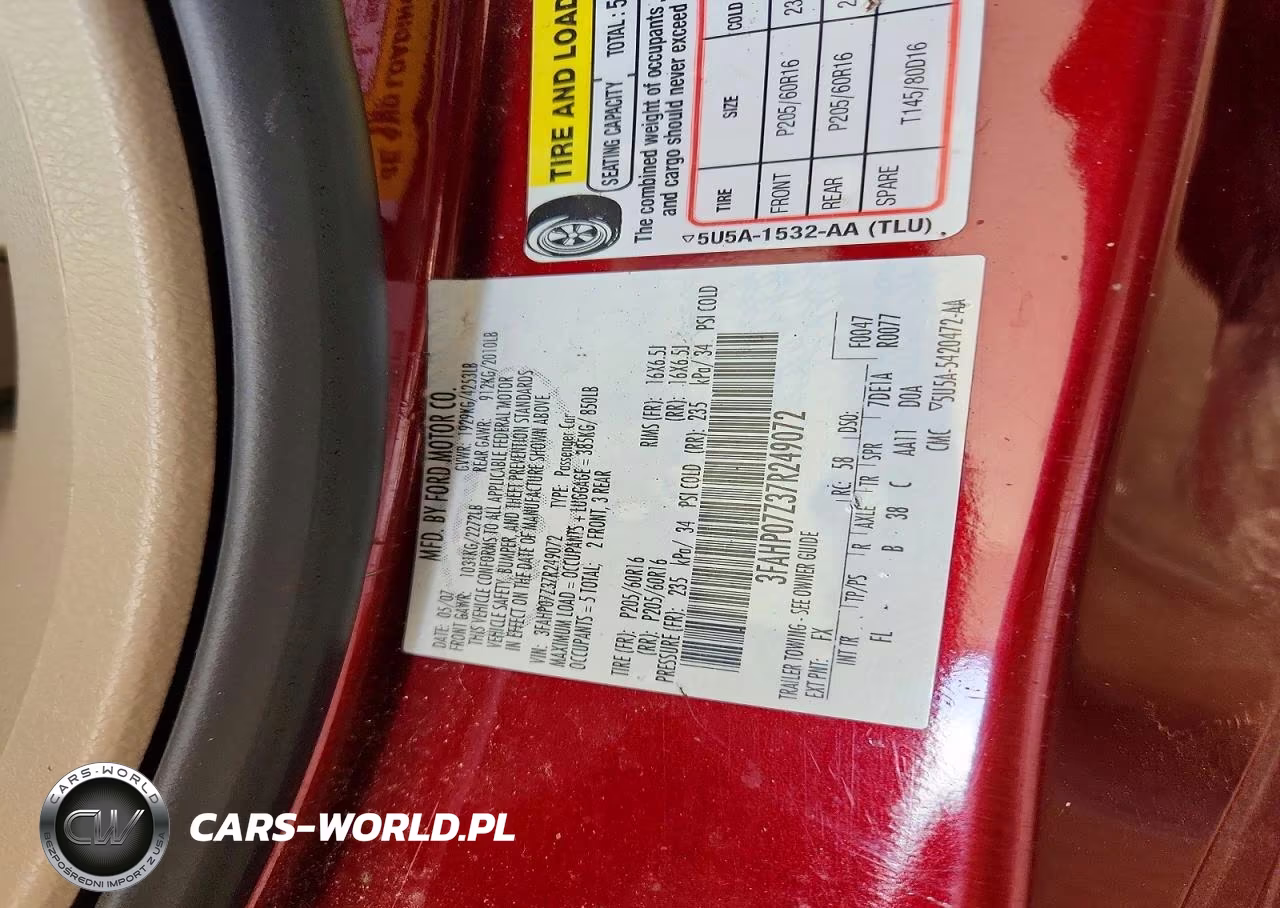 2007 Ford Fusion Se VIN:3FAHP07Z37R249072 - 12