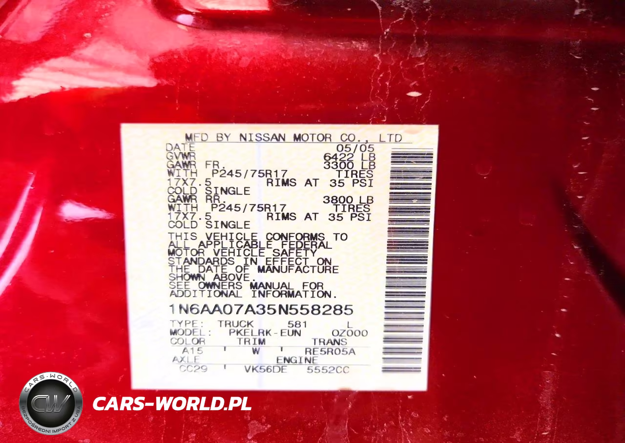 2005 Nissan Titan Xe VIN:1N6AA07A35N558285 - 12