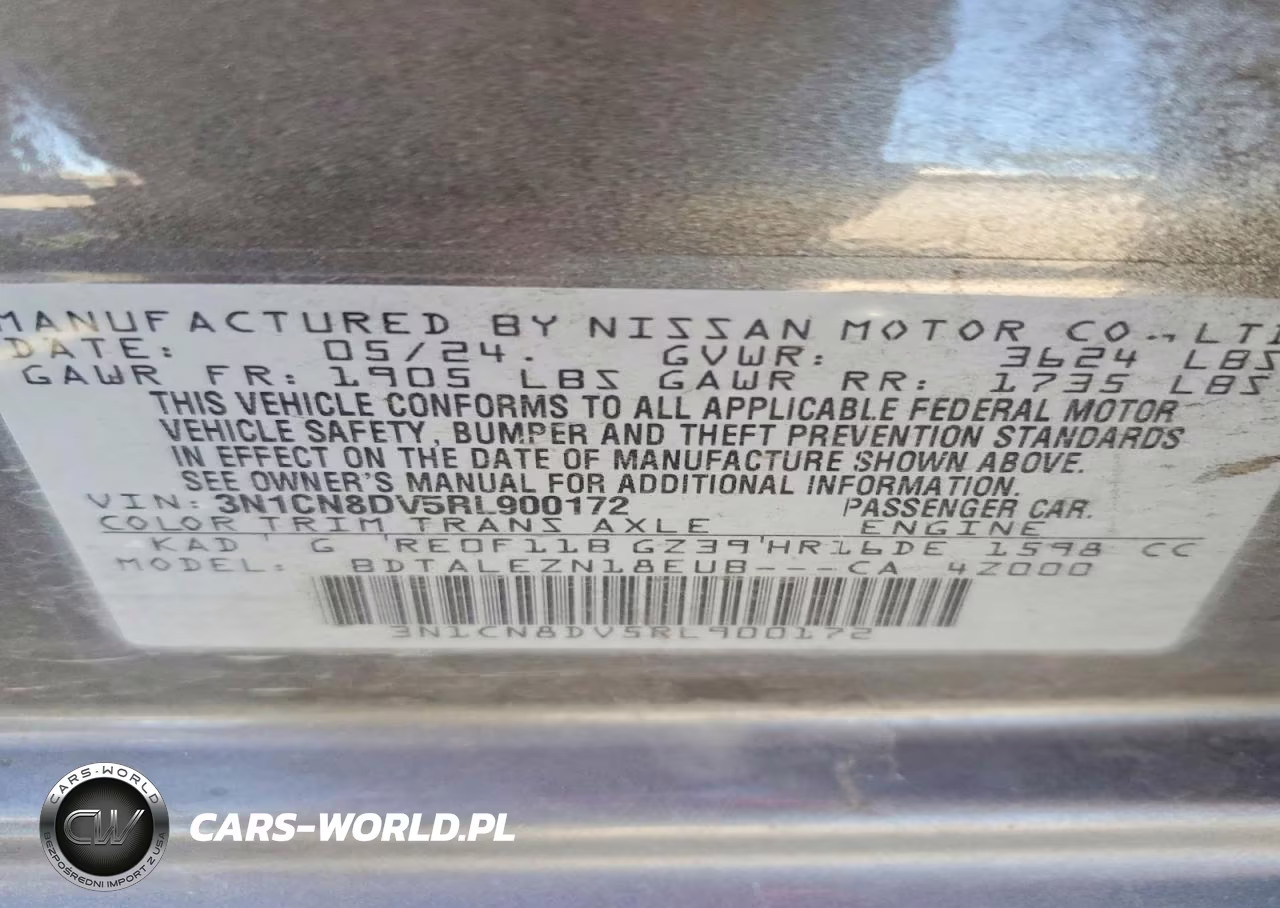 2024 Nissan Versa S VIN:3N1CN8DV5RL900172 - 12