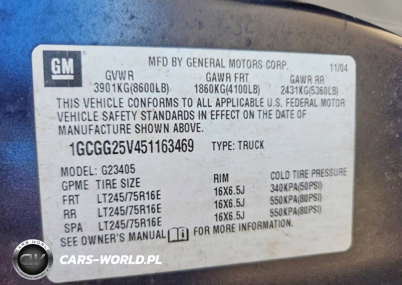 2005 Chevrolet Express G2500 VIN:1GCGG25V451163469 - 14