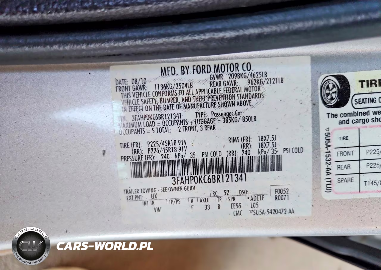 2011 Ford Fusion Sport VIN:3FAHP0KC6BR121341 - 12