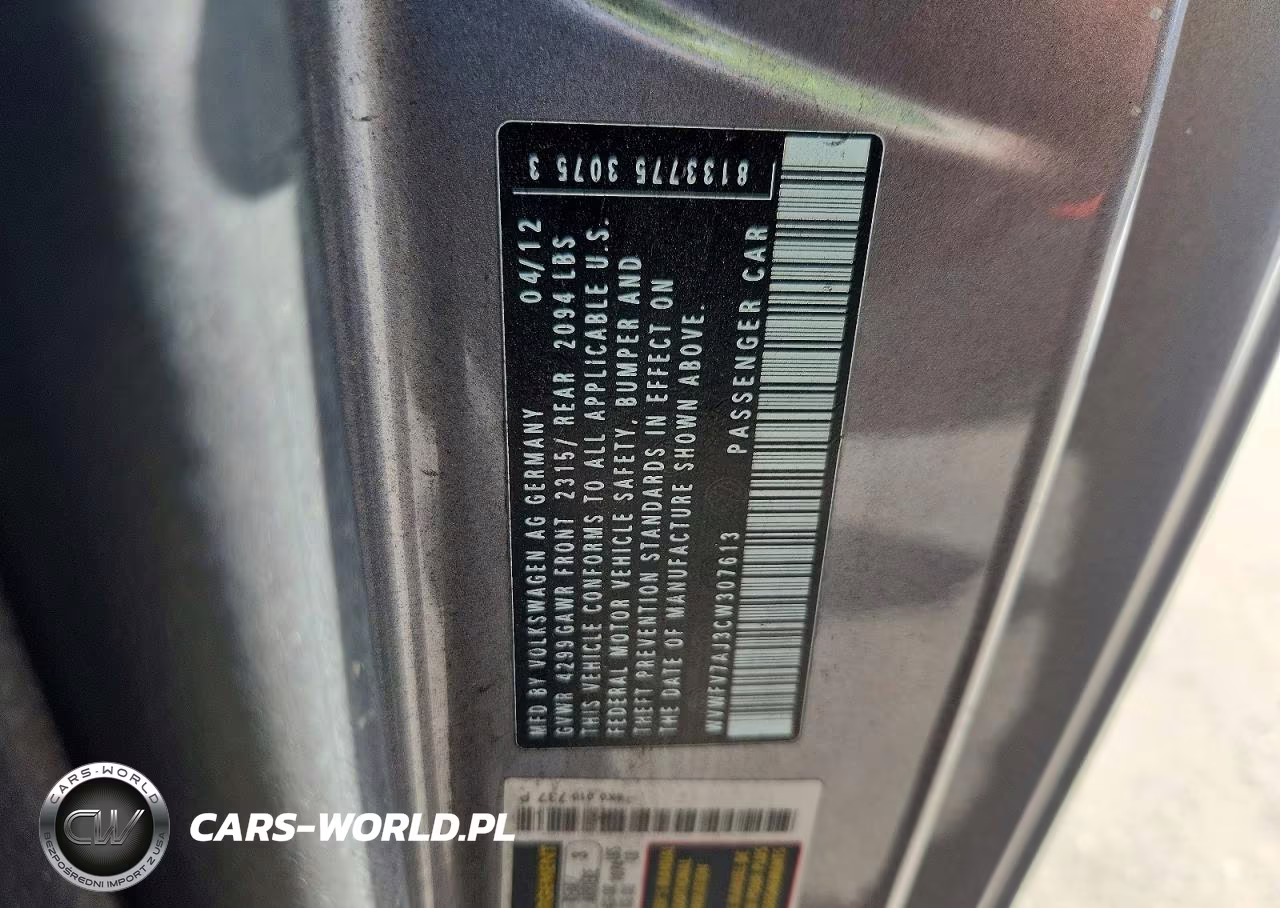 2012 Volkswagen Gti VIN:WVWFV7AJ3CW307613 - 12