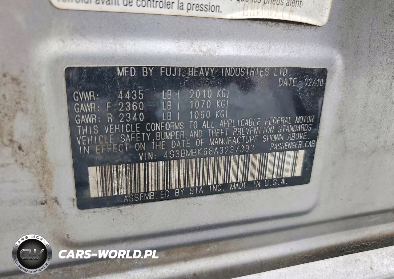 2010 Subaru Legacy 2.5I Limited VIN:4S3BMBK68A3237393 - 12