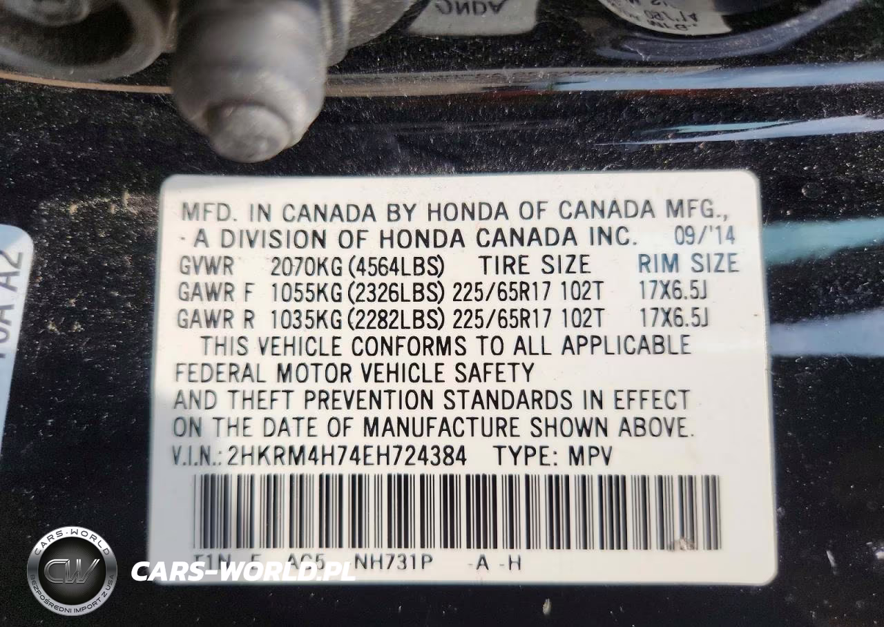 2014 Honda Cr-V Exl VIN:2HKRM4H74EH724384 - 14