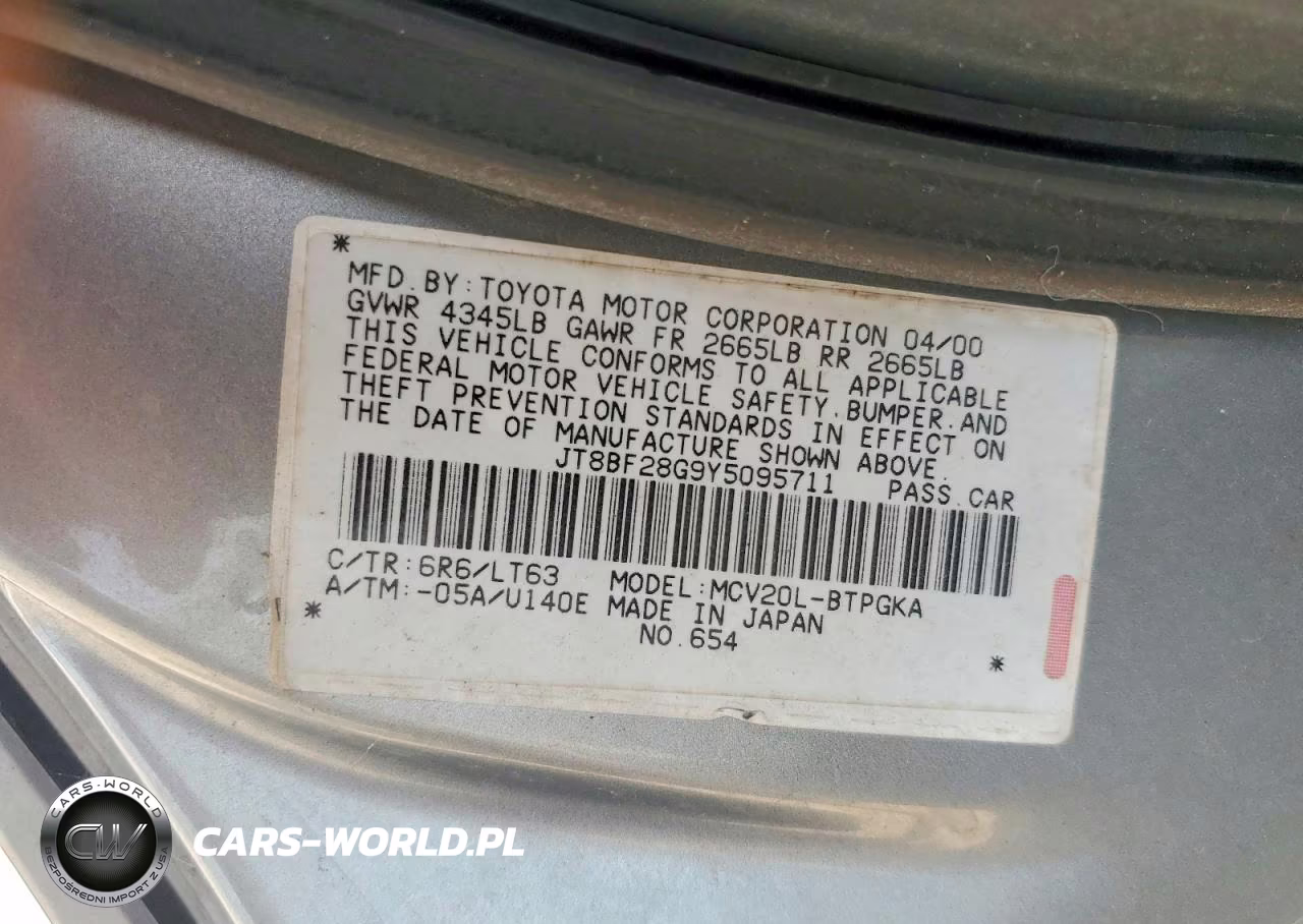 2000 Lexus Es 300 VIN:JT8BF28G9Y5095711 - 12